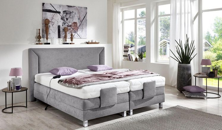 Westfalia Boxspringbetten in hellgrauem Mikrovelours
