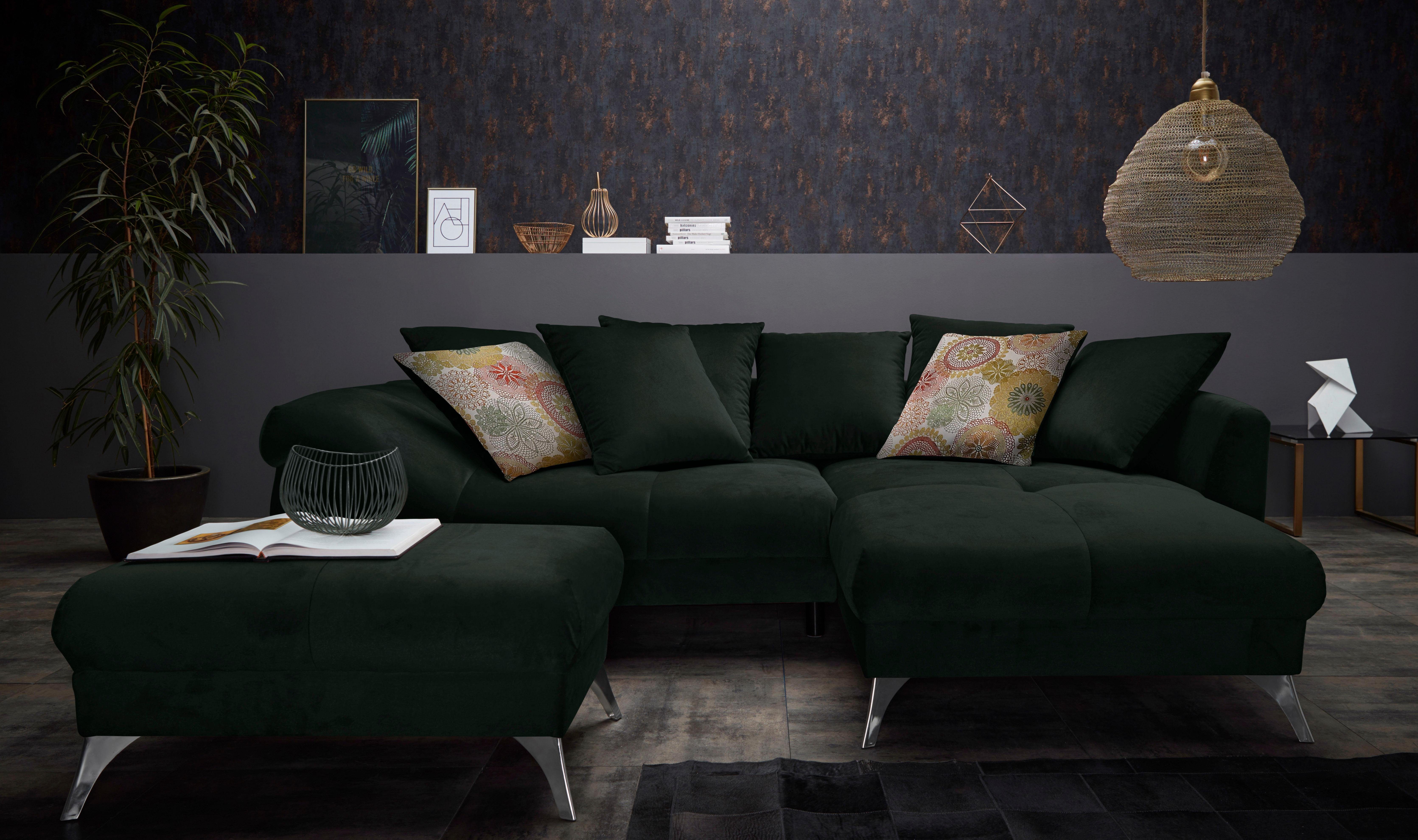 INOSIGN Ecksofa JAMAICA mit Schanzenarmlehne und losen Kissen, Steppung im Sitzbereich