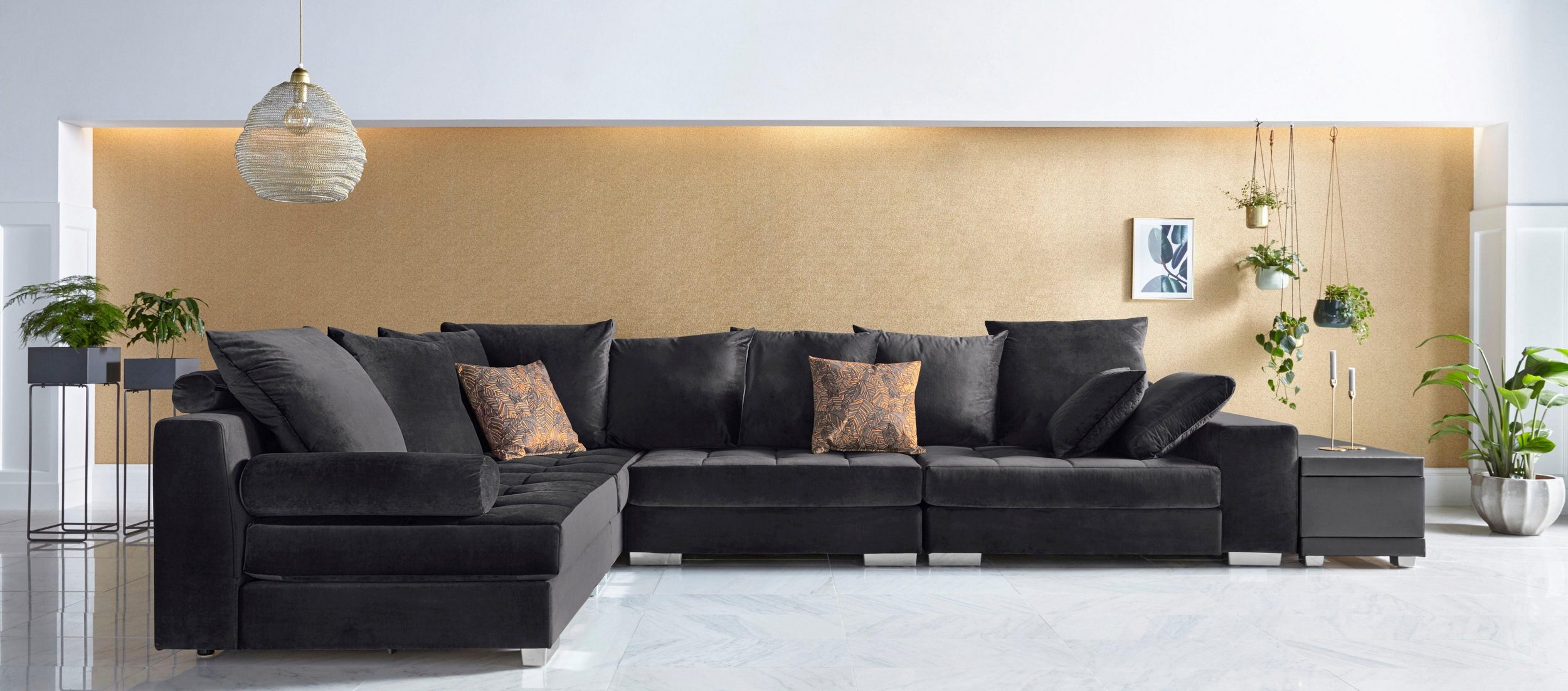 Ecksofa VALE L-Form Schwarz - Einrichtungsbeispiel