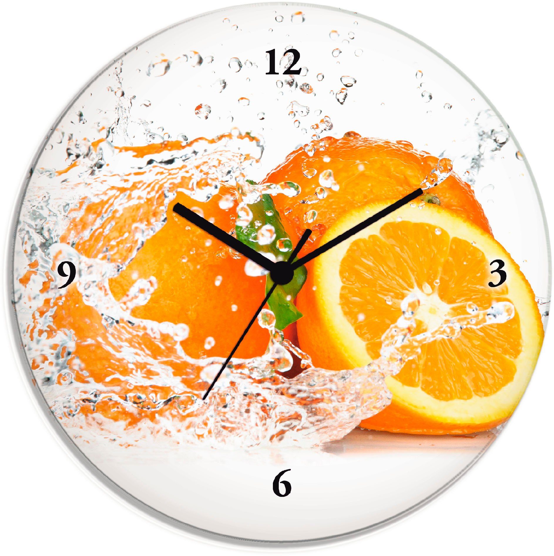 Artland Wanduhr Orange mit Spritzwasser (wahlweise mit Quarz- oder Funkuhrwerk, lautlos ohne Tickgeräusche)