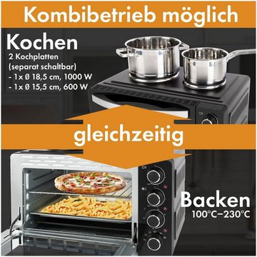 BOMANN Kleinküche KK 6059 CB, Mini-Backofen mit 2 Kochplatten, Drehspieß, Umluft, Ober-/ Unterhitze