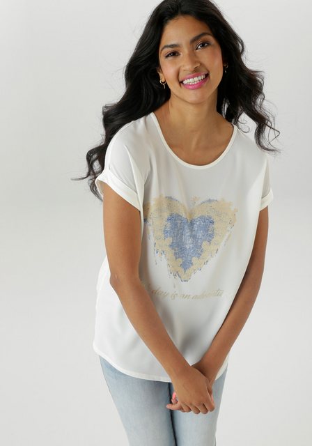 Aniston SELECTED Shirtbluse teilweise mit glänzenden, goldfarbenen Folienpr günstig online kaufen