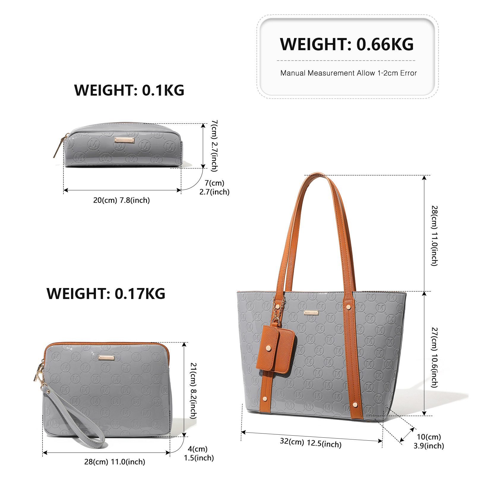 Miss Lulu Shopper Damen Handtasche Set, mittelgroße Schultertasche 3-teiliges Set – Bild 2 von 5