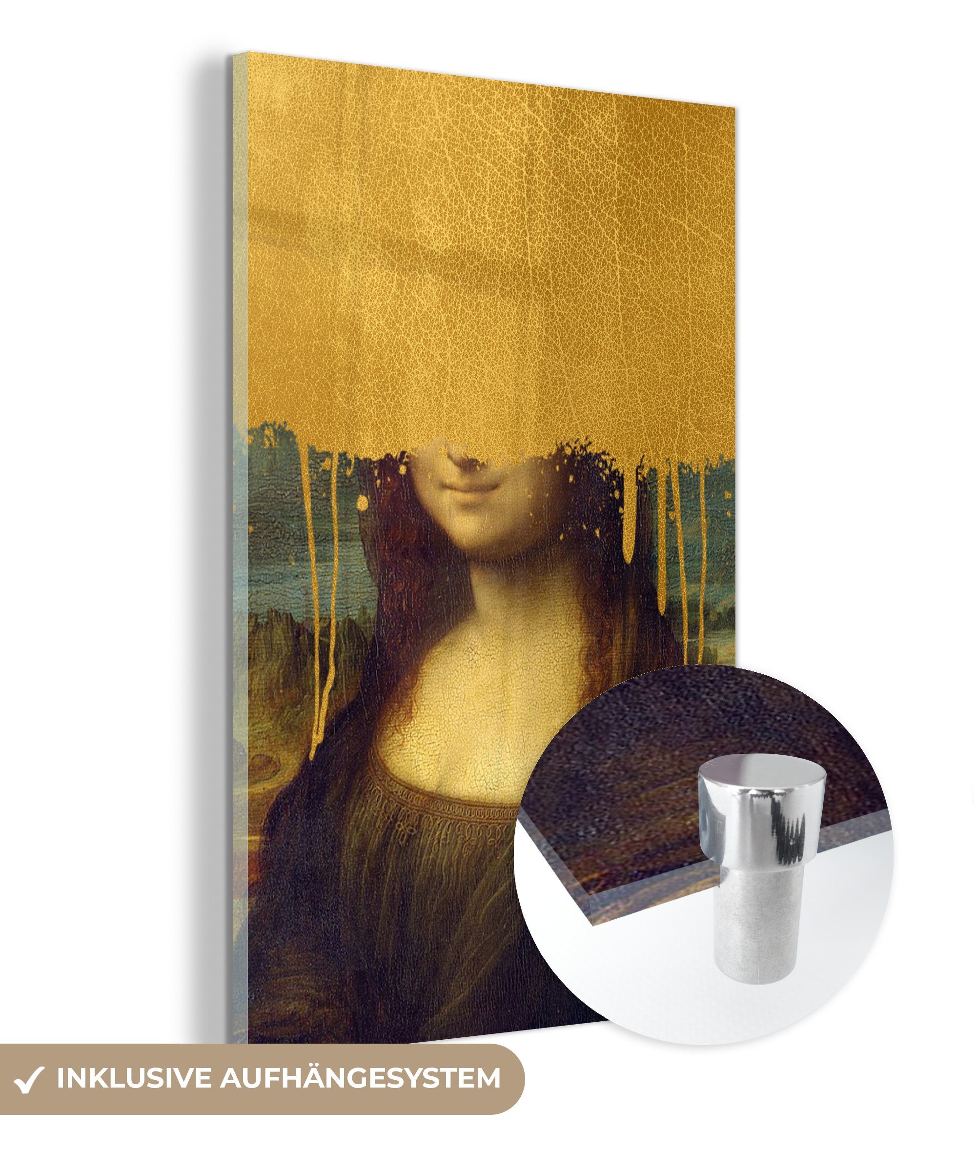 MuchoWow Acrylglasbild Mona Lisa - Da Vinci - Gold, (1 St), Glasbilder - Bilder auf Glas Wandbild - Foto auf Glas - Wanddekoration