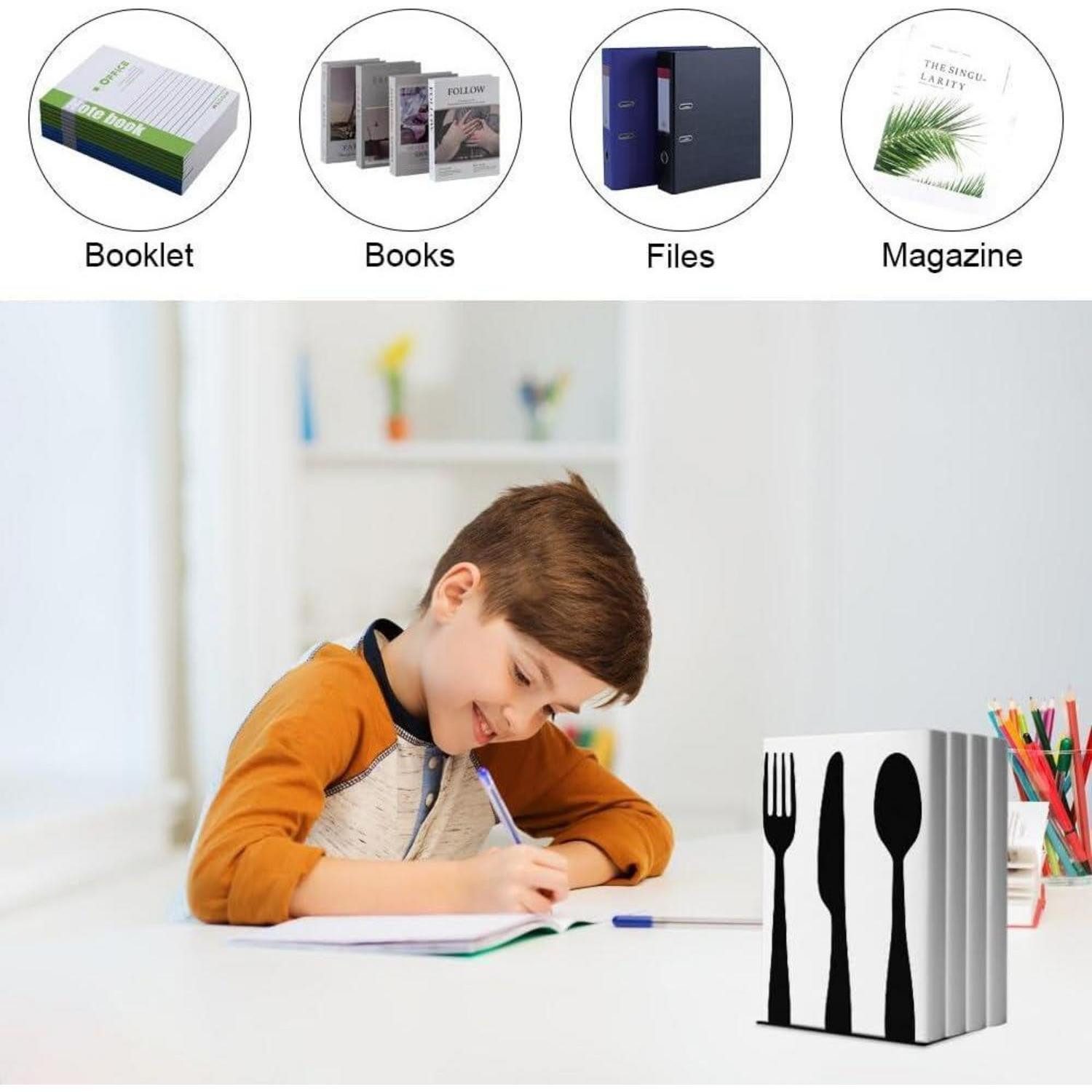 LuxusKollektion Buchstütze Buchstütze 2er Set Metall Schwarz Besteck Design Bücherhalter Regal