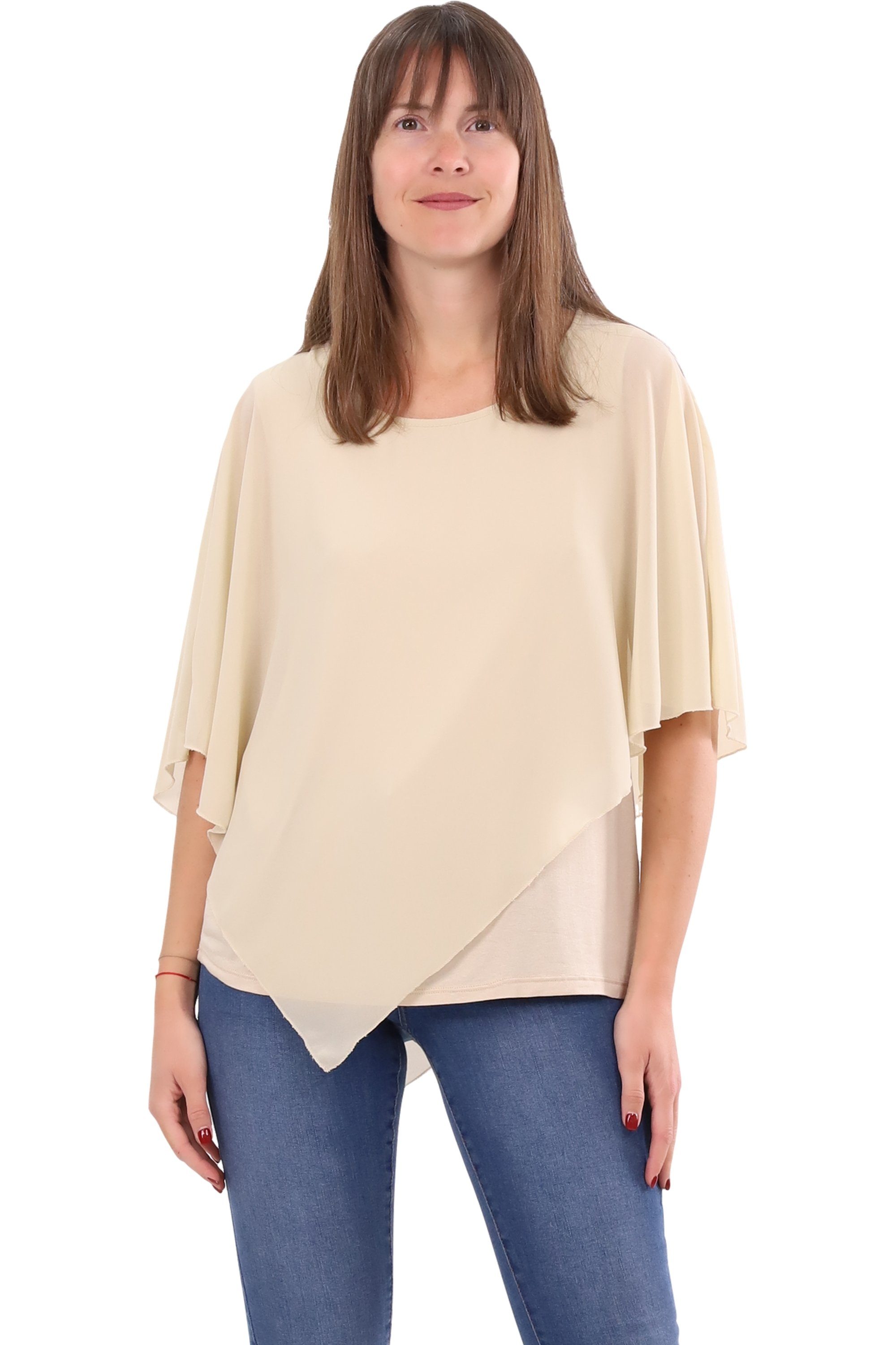 malito more than fashion Chiffonbluse malito Damen Chiffonbluse asymmetrisch 10732 Schlupfbluse Blusenshirt asymmetrisch geschnitten Einheitsgröße