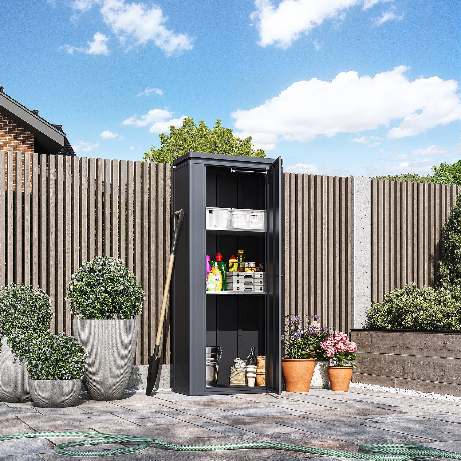 Weide Mehrzweckschrank Gartenschrank 600 L Anthrazit aus Stahl in Anthrazit