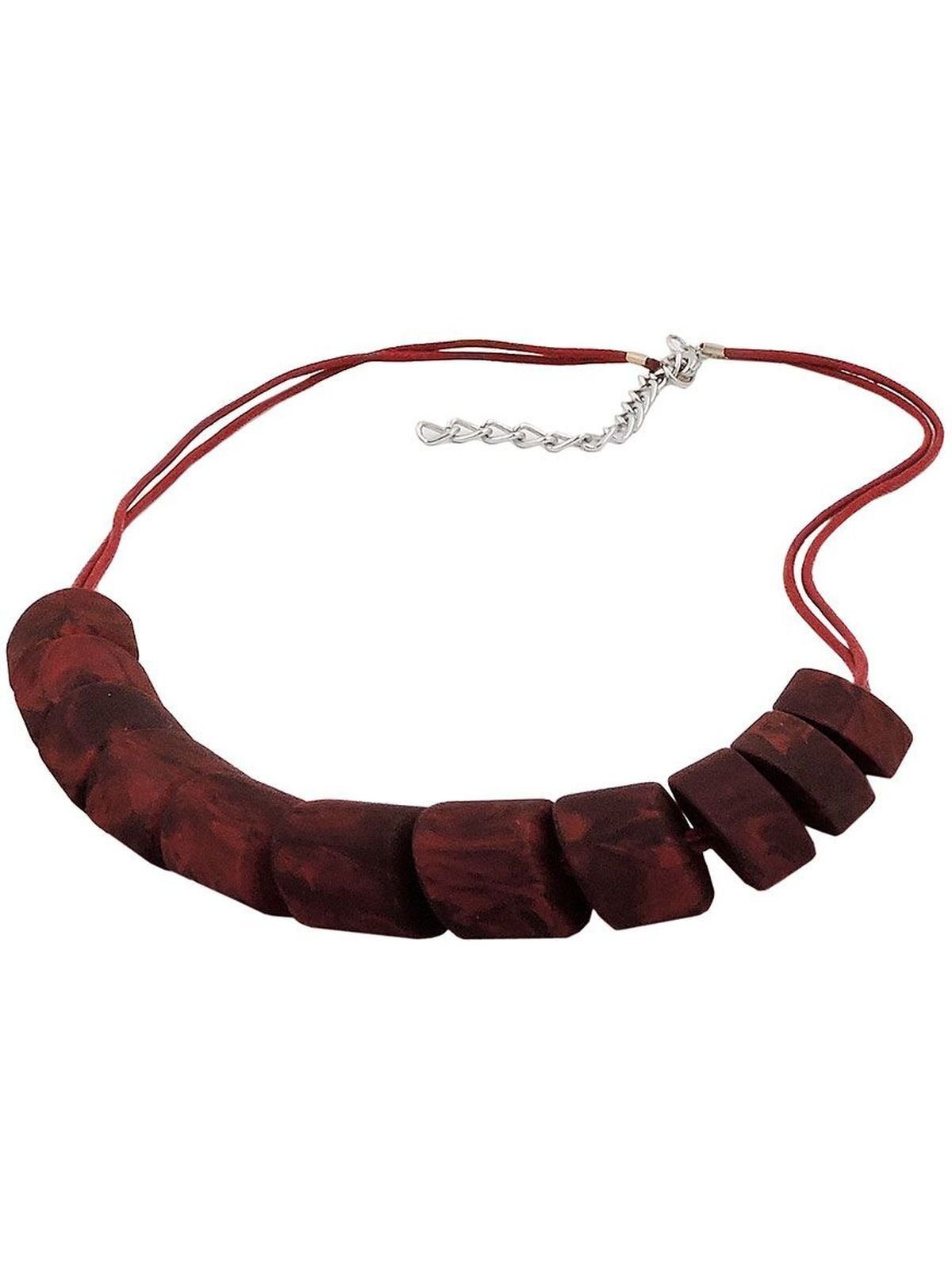 Gallay Perlenkette Schrägperle Kunststoff rot-schwarz-marmoriert Kordel dunkelrot 45cm (1-tlg)