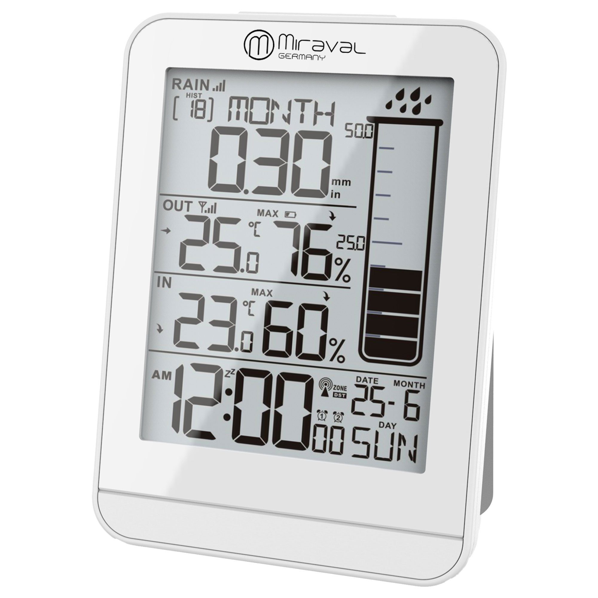 Miraval Klimamesser Design Funk-Wetterstation mit Regenmesser, (Inklusive Akku), Datumsanzeige LCD-Display Hygrometer