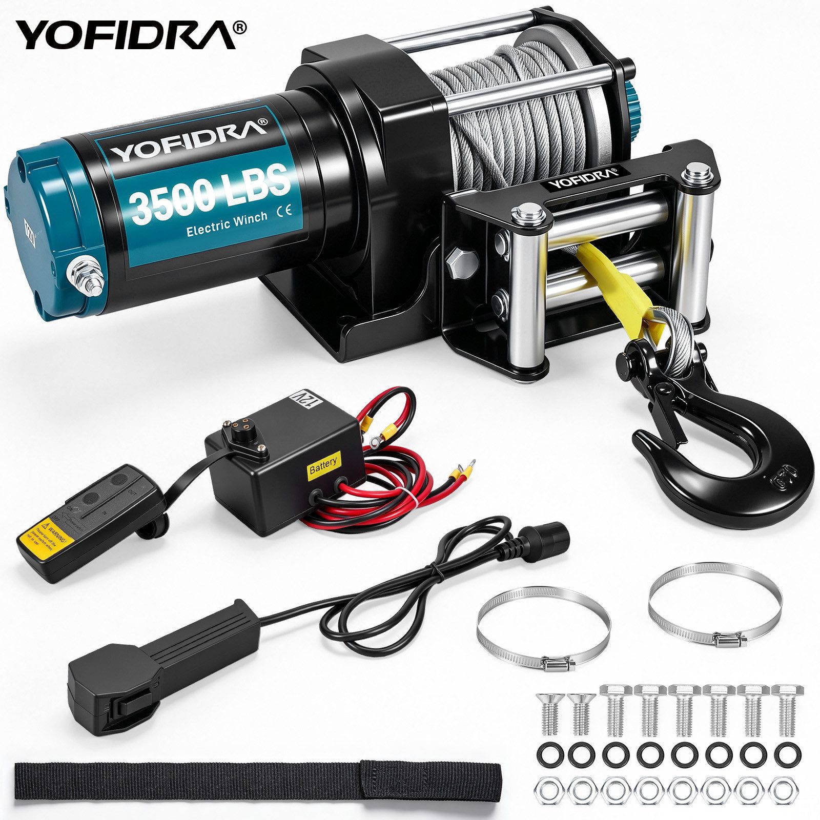 Yofidra Seilwinde 1500 kg Seilwinde 12V mit 2PS Kupfermotor, (1-St), Komplettset mit Funkfernbedienung für Bergung, Heben & ATV