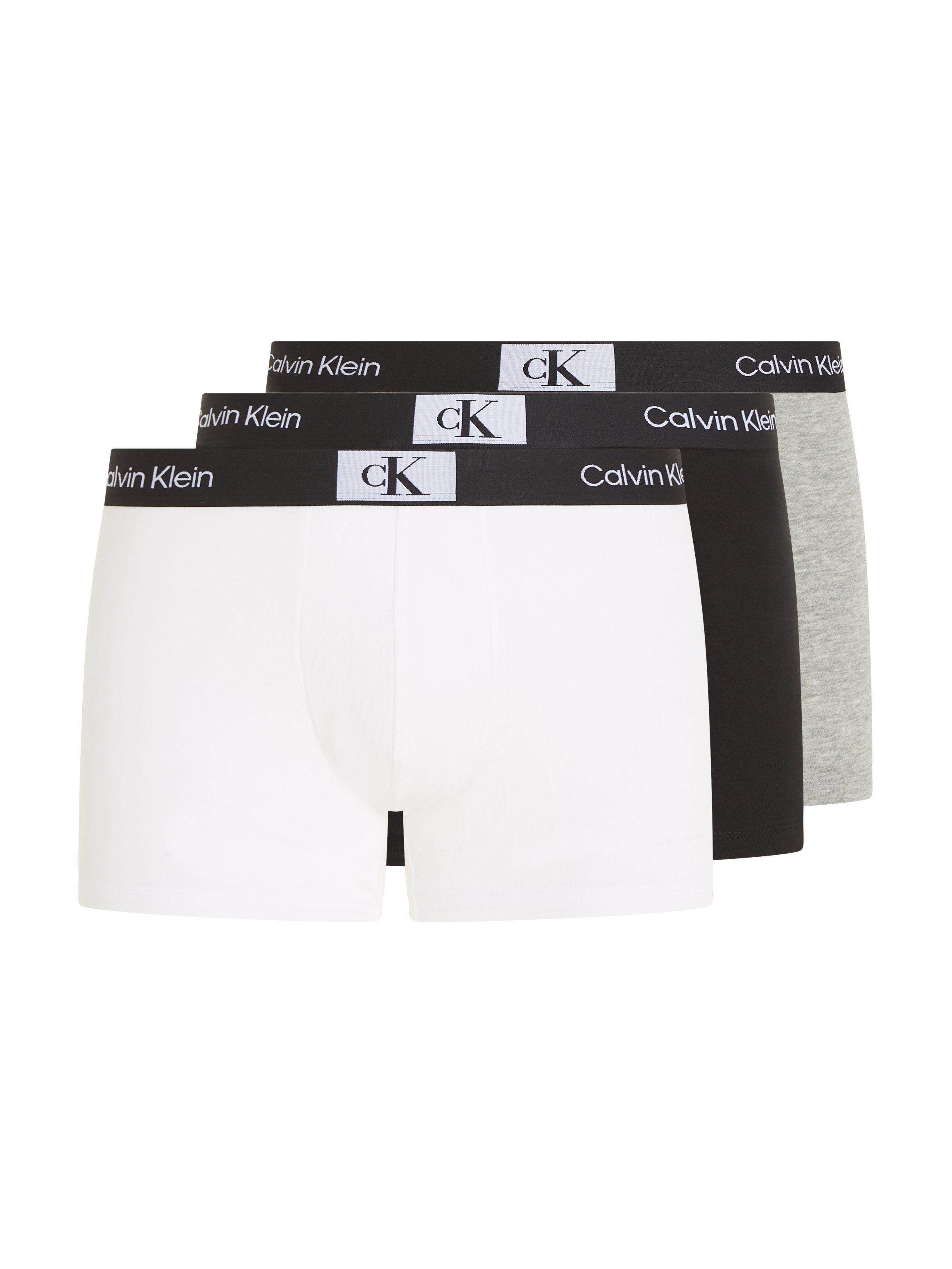 Calvin Klein Underwear Trunk TRUNK 3PK (Packung, 3er-Pack) mit Calvin Klein Logo-Elastikbund BLACK&-WHITE&-GREY-HEATHER