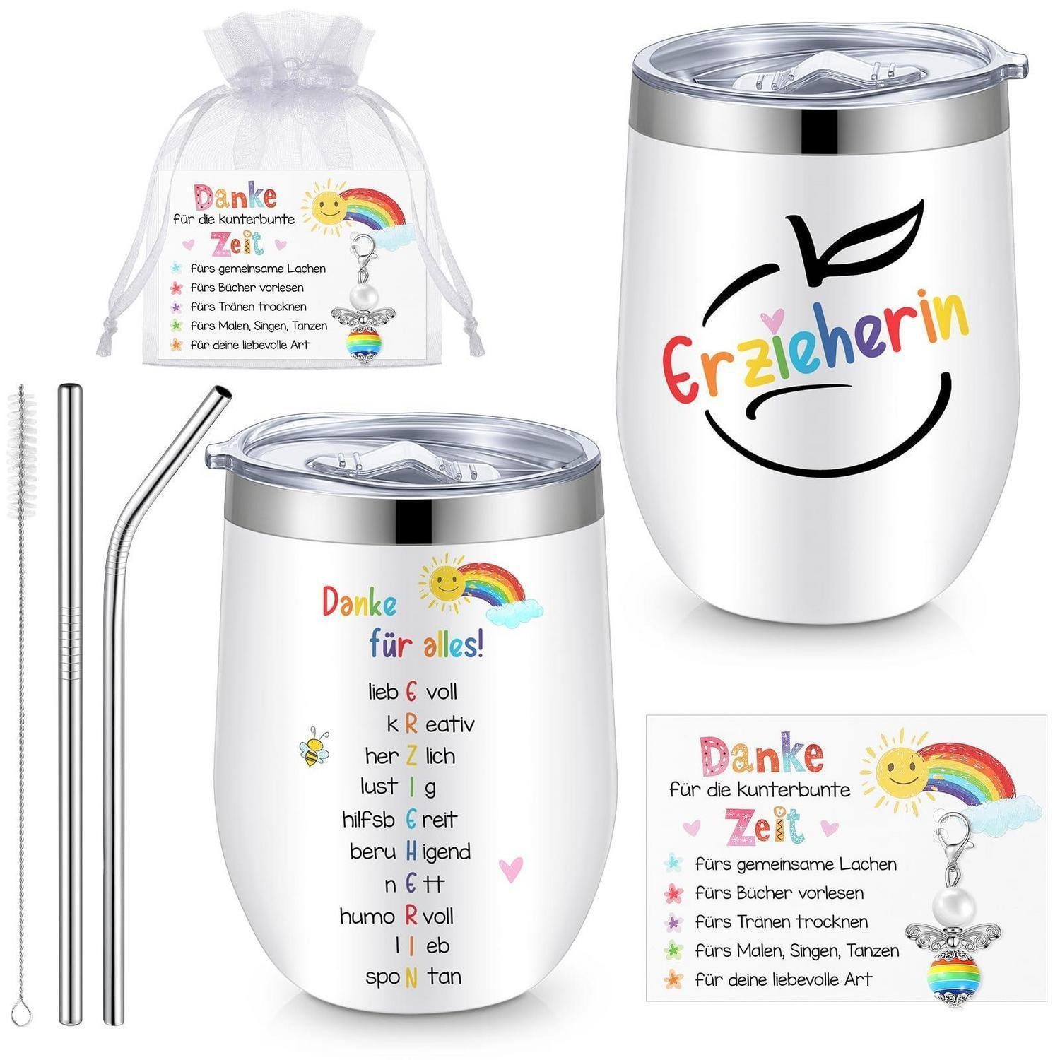 LuxusKollektion Thermobecher Geschenkset Erzieherin Danke Thermosbecher Schlüsselanhänger