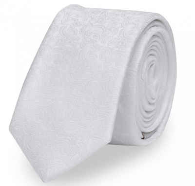 Fabio Farini Krawatte Weiße Herren Krawatten mit feiner Struktur in 6cm (ohne Box, Paisley) Schmal (6cm), Weiß Floral Struktur - Nebulous White