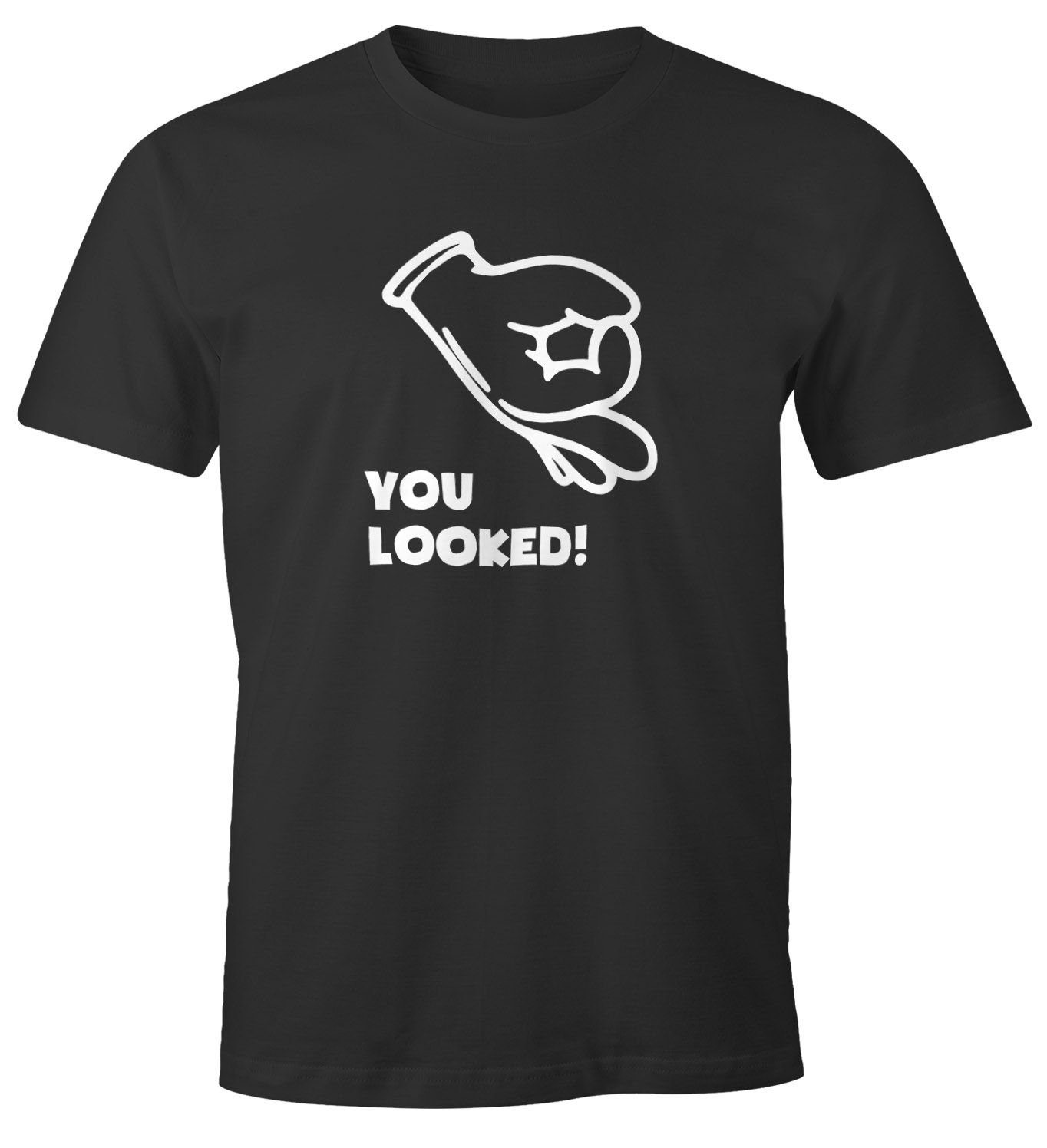 T-Shirt MoonWorks mit Moonworks® Hole Print Herren Hand Print-Shirt schwarz Comic Game Fun-Shirt Look