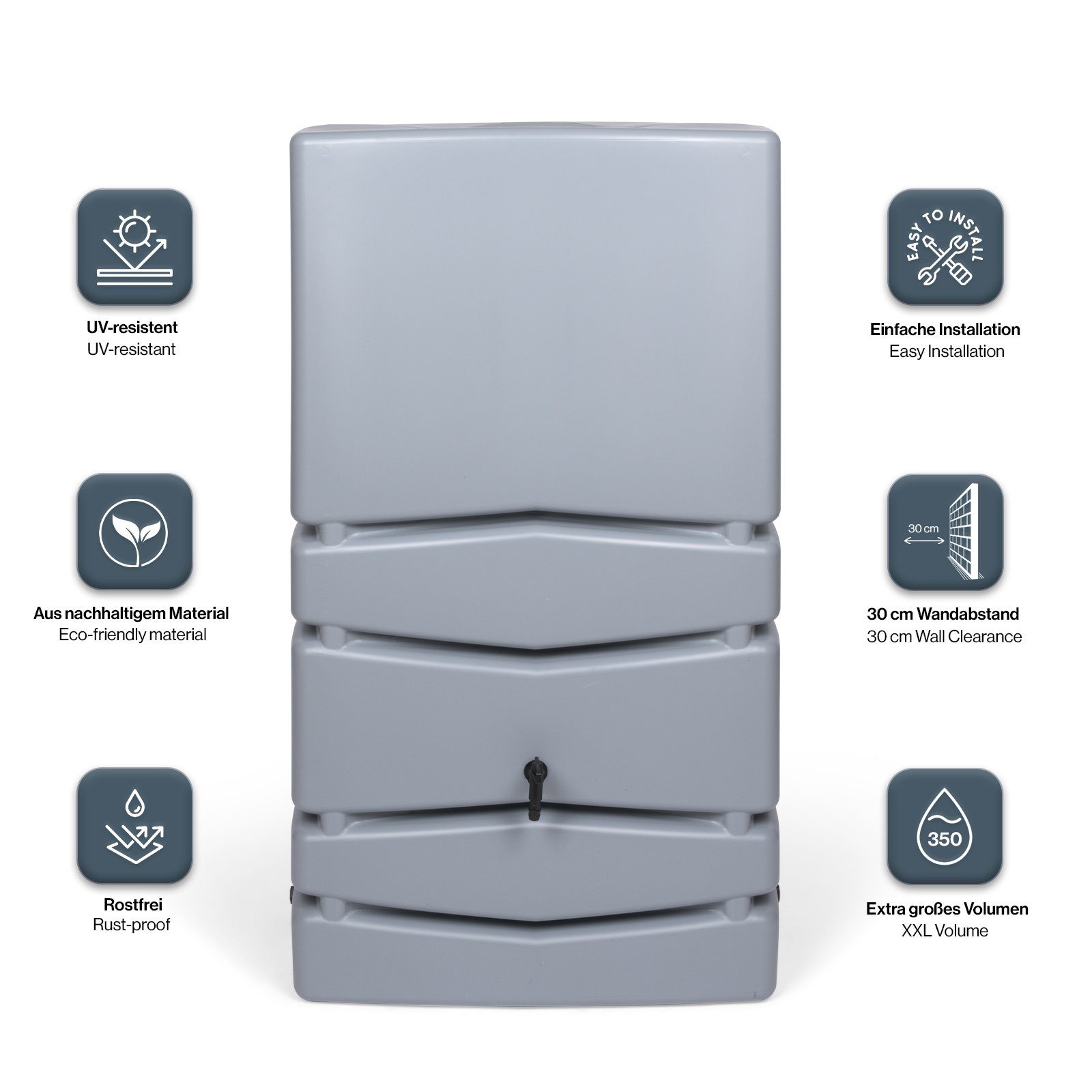 Kreher Regentonne XXL Wassertank "AQUA TOWER" 350 Liter in GLATTER OPTIK mit Füllautomat, 350 l, (1-tlg)