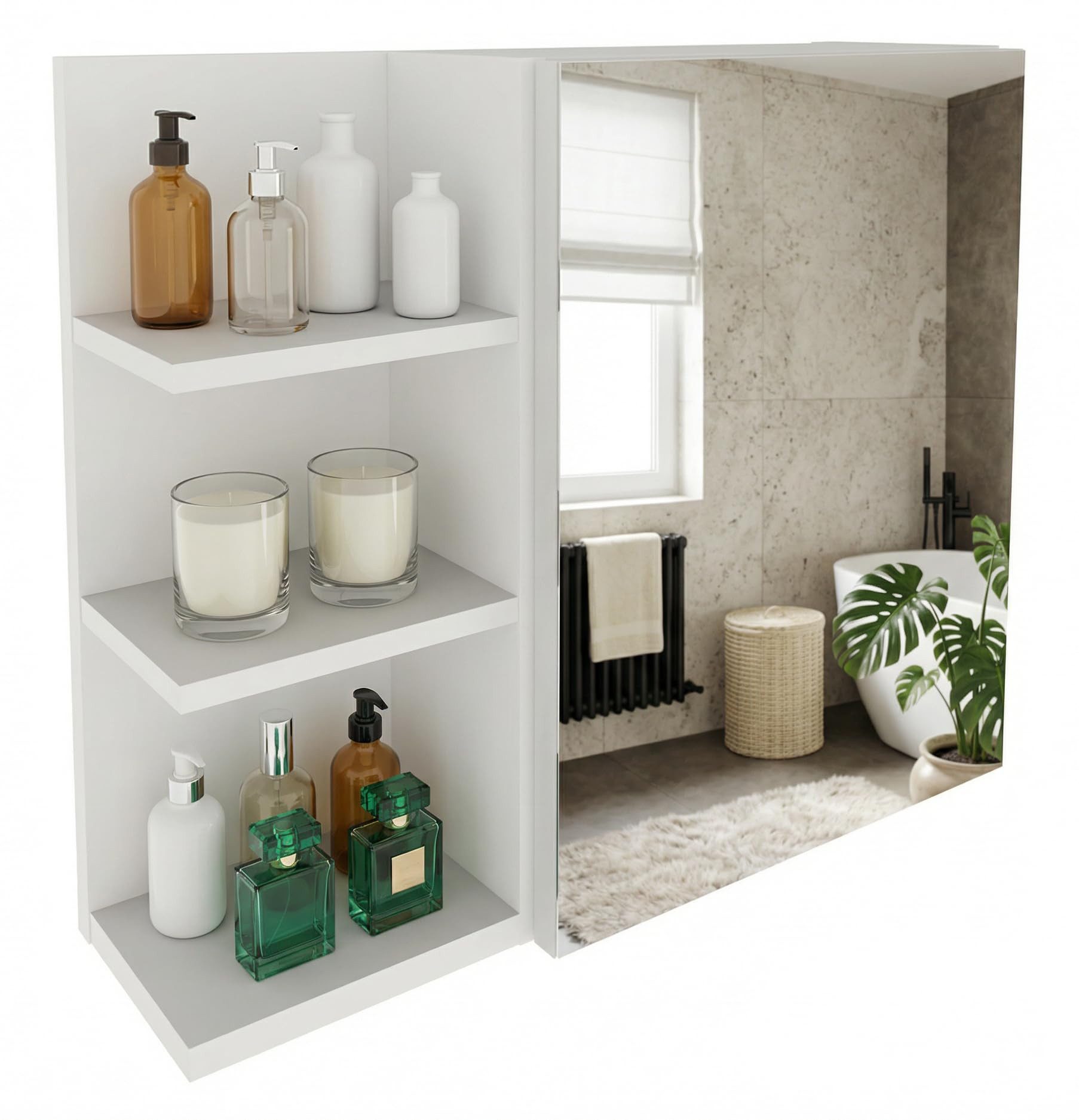 TREND WERK Spiegelschrank Badezimmer mit Ablage & Stauraum (59×16×50 cm Hängender Badezimmerschrank zur Wandmontage mit Regal) – modern & pflegeleicht