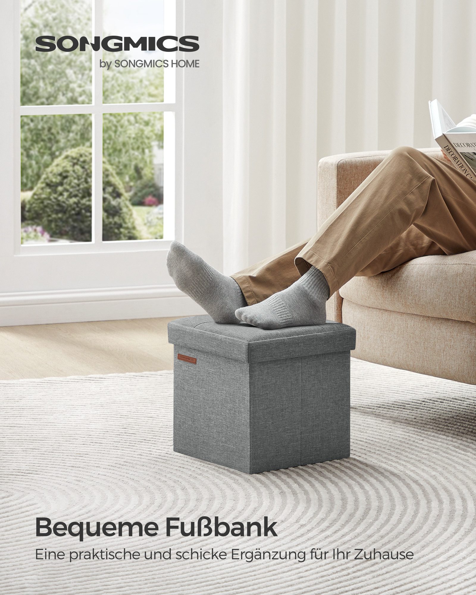 SONGMICS Sitzhocker kleine klappbare Sitzbank, für Wohnzimmer Schlafzimmer Schlafsaal (1 St), mit Stauraum, 30 x 30 x 30 cm, Aufbewahrungsbox, bis 130 kg belastbar