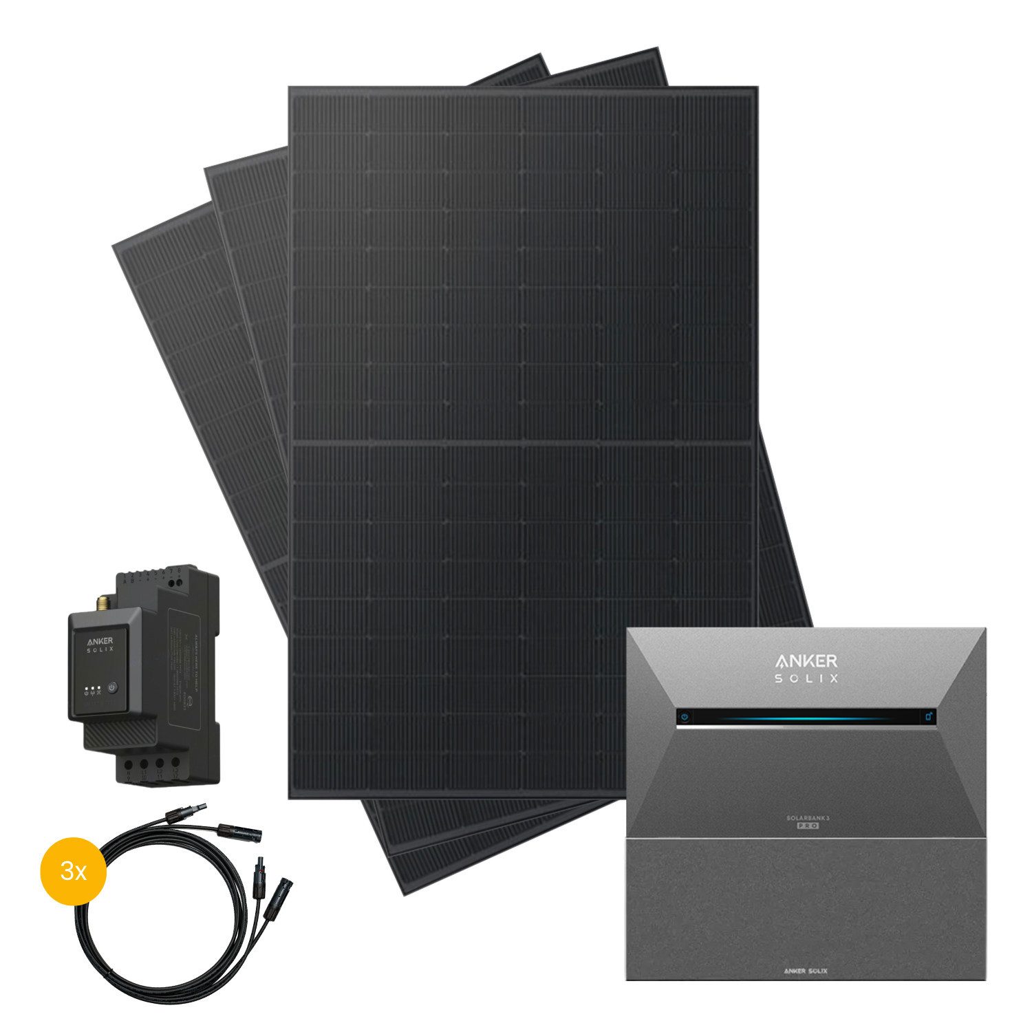 Kleines Kraftwerk Balkonkraftwerk, 1500 W, Monokristallin, (ohne Halterung), 3 x 500W, Anker Solarbank 3 Pro, Wechselrichter