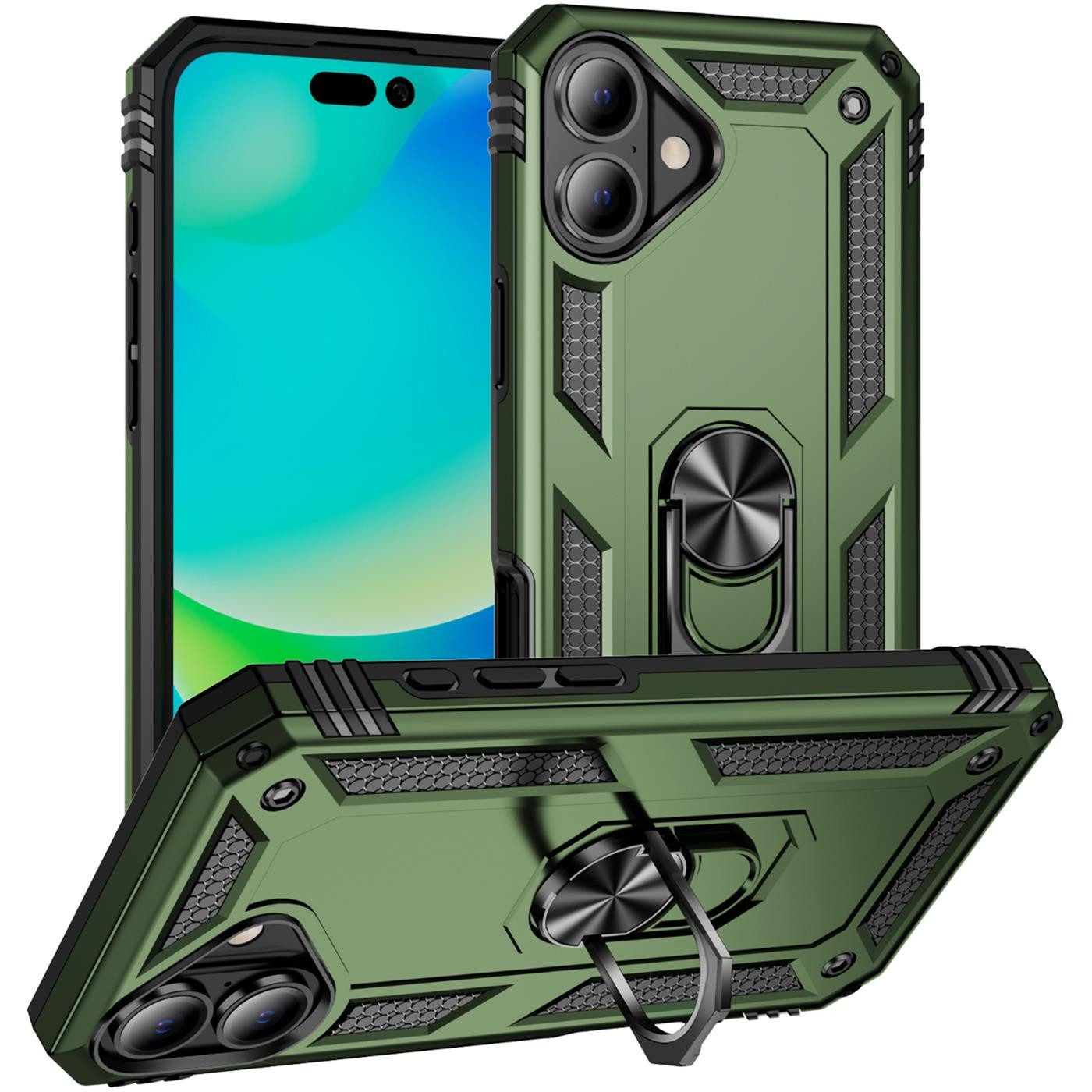CoolGadget Handyhülle Armor Shield Case für Apple iPhone 16 6,1 Zoll, Outdoor Cover mit Magnet Ringhalterung Handy Hülle für iPhone 16