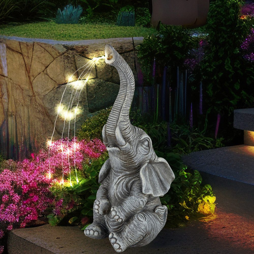 GLOBO LIGHTING LED Dekofigur, LED-Leuchtmittel fest verbaut, Warmweiß, Solarleuchte Außenlampe Elefant grau Gartendeko Terrassenleuchte