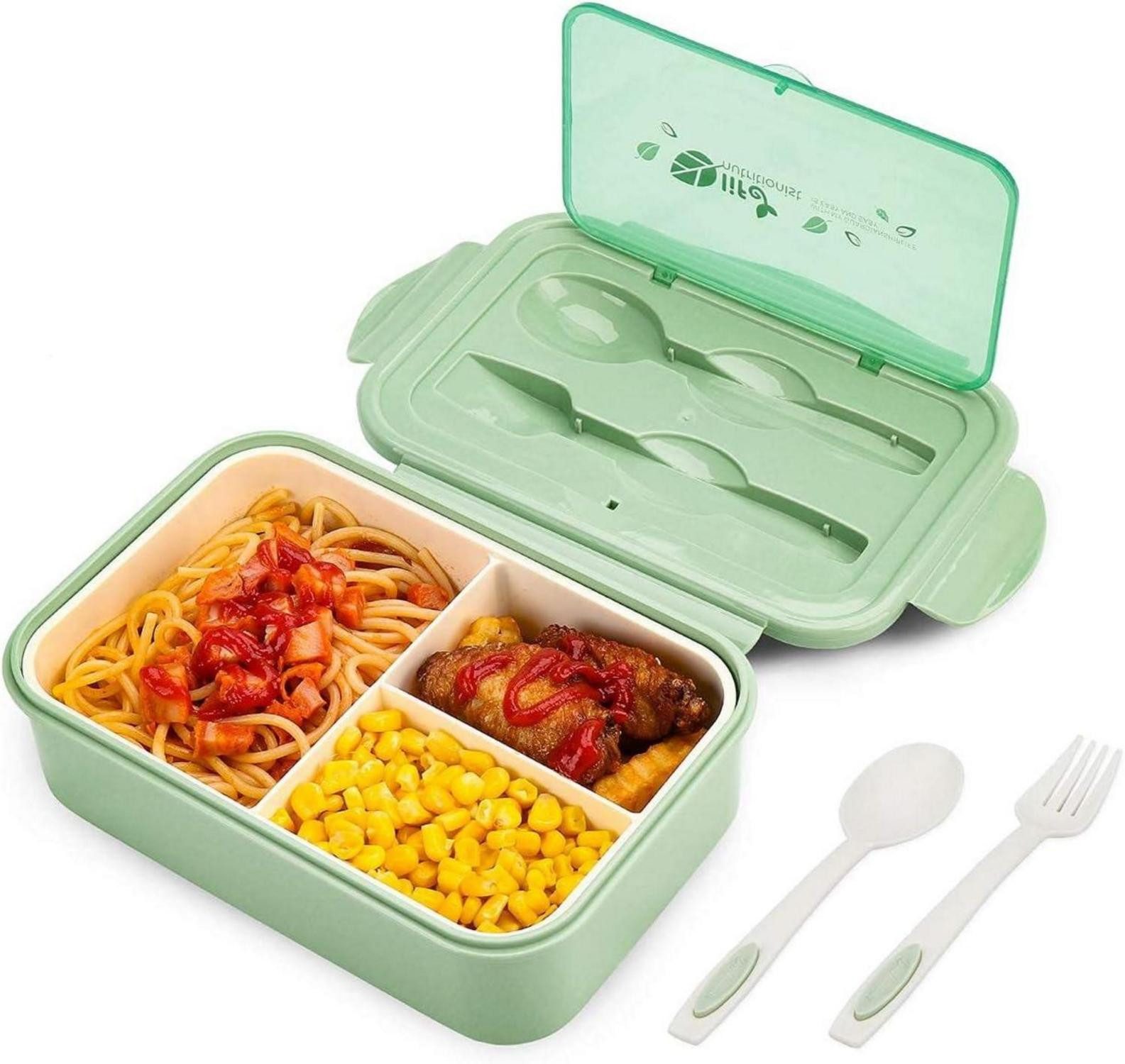 Picknickkorb Lunchbox Bento Box Brotdose 3 Fächer Besteck Auslaufsicher Kühlschrank