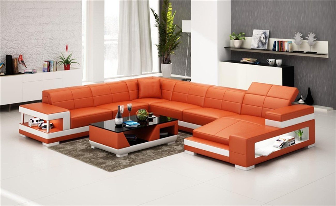Couchen Sofa Garnitur Orange U Polster Wohnlandschaft Form Ecksofa, Couch JVmoebel Ecksofa