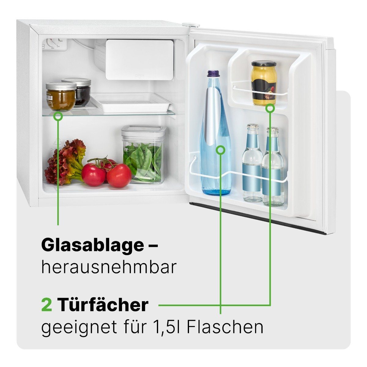 BOMANN Kühlschrank KB 7245, 50 cm hoch, 44.5 cm breit, Mini Kühlschrank 45L m. Gefrierfach leise Kühlbox