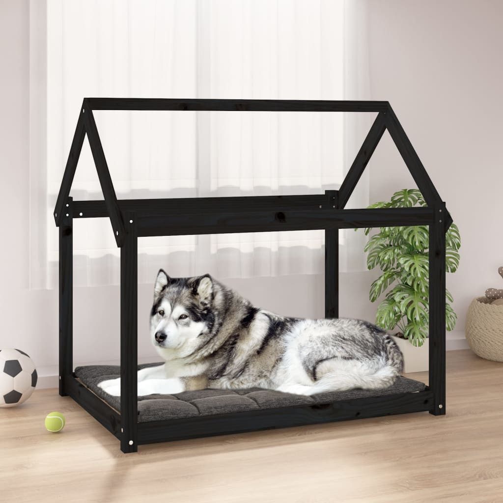 Thumbnail - vidaXL Tierbett, Hundebett Schwarz 111x80x100 cm Massivholz Kiefer