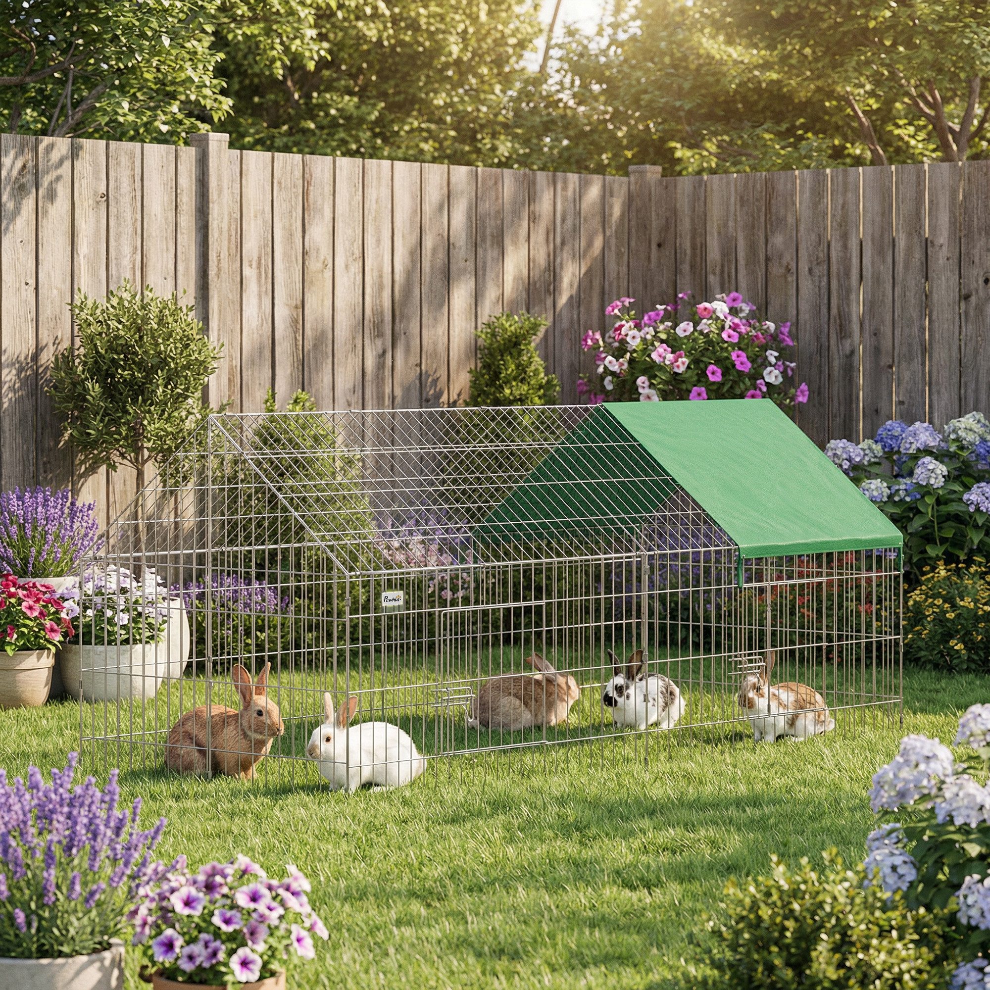PawHut Kleintierstall Kaninchenstall mit Spitzdach, abschließbare Türen, Entenstall, für Kleintiere, für Indoor Outdoor 180 x 75 x 75 cm Grün von PawHut