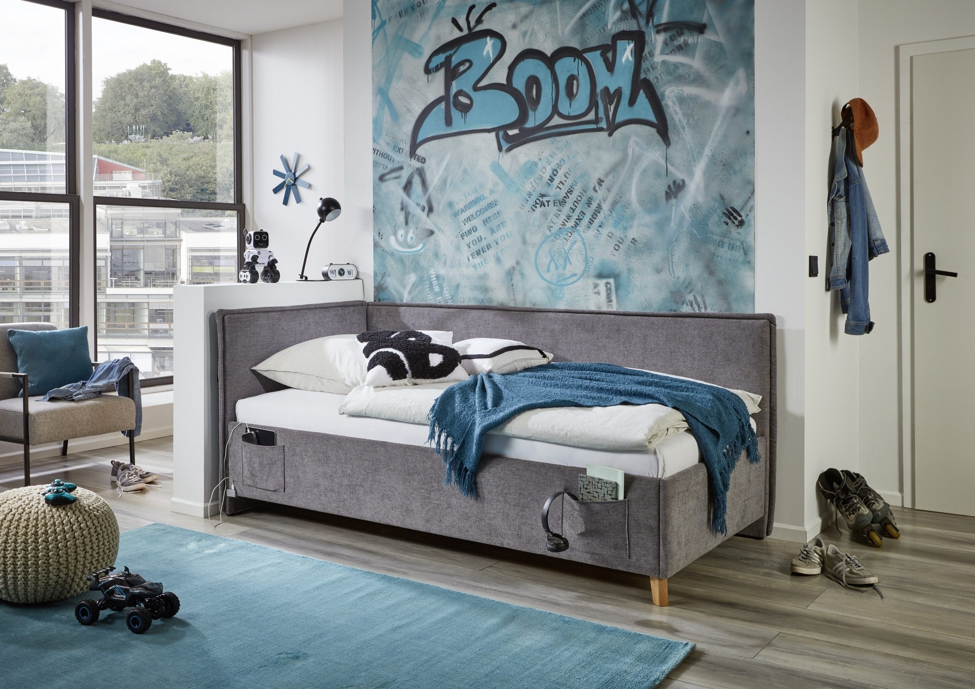 freiraum Polsterbett FUN, Liegefläche 140x200cm, City Grau, Stellmaß: 153x90x215cm (BxHxT)