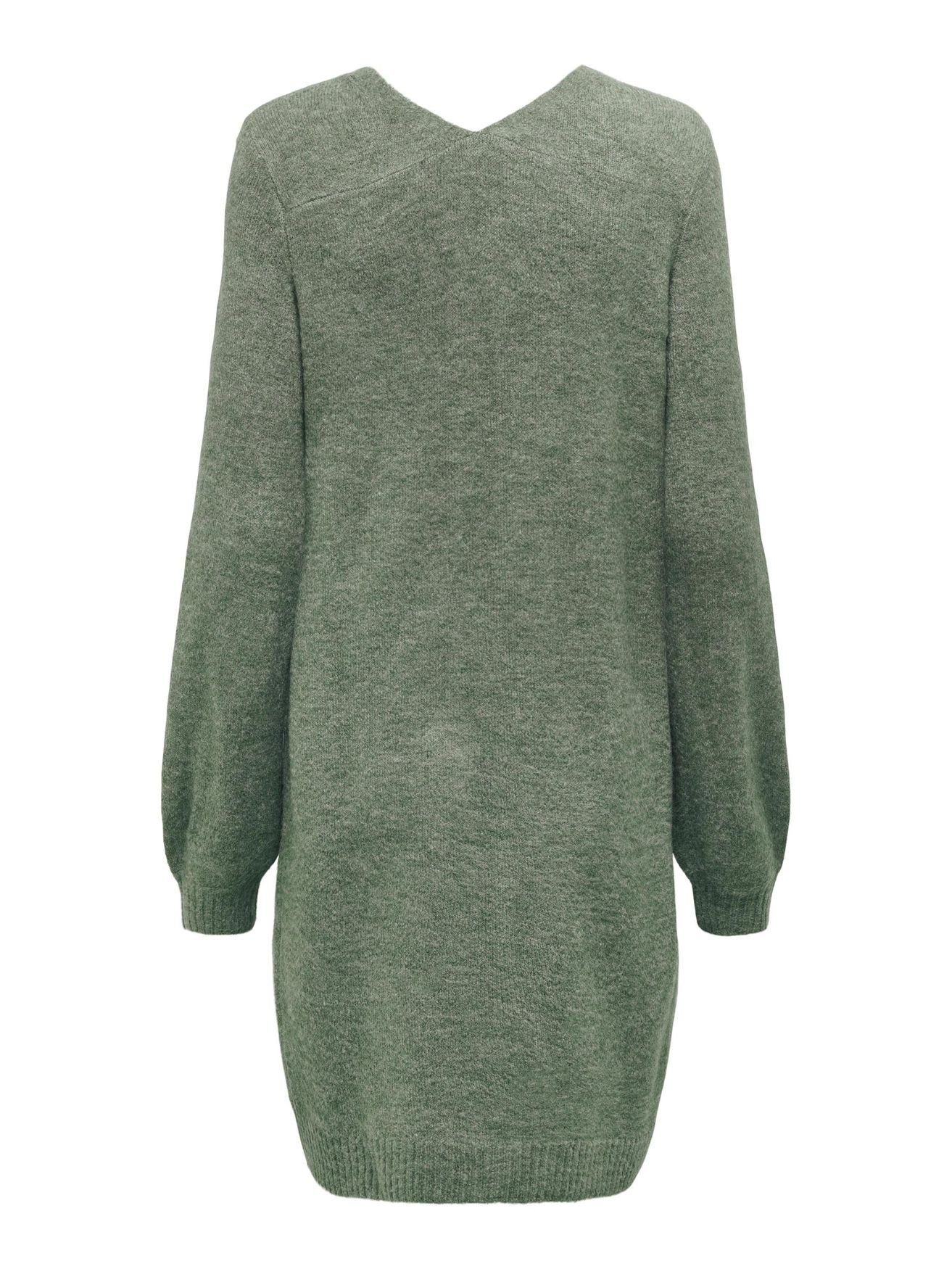 JACQUELINE de Strickkleid Mini Grün Pullover in 4472 YONG (lang) V-Ausschnitt Langarm JDYELANORA Shirtkleid