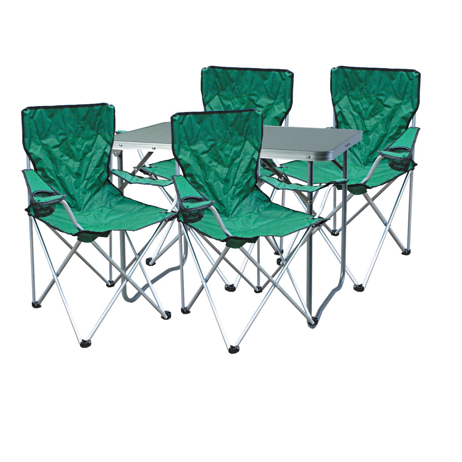 5-teiliges 4x Stuhl inkl. Campingmöbel Set Tisch 1x Grün Tasche + Essgruppe Mojawo