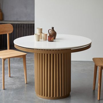 Tikamoon Esstisch Isaure Runder Tisch aus Metall und Terrazzo 4/6 Personen