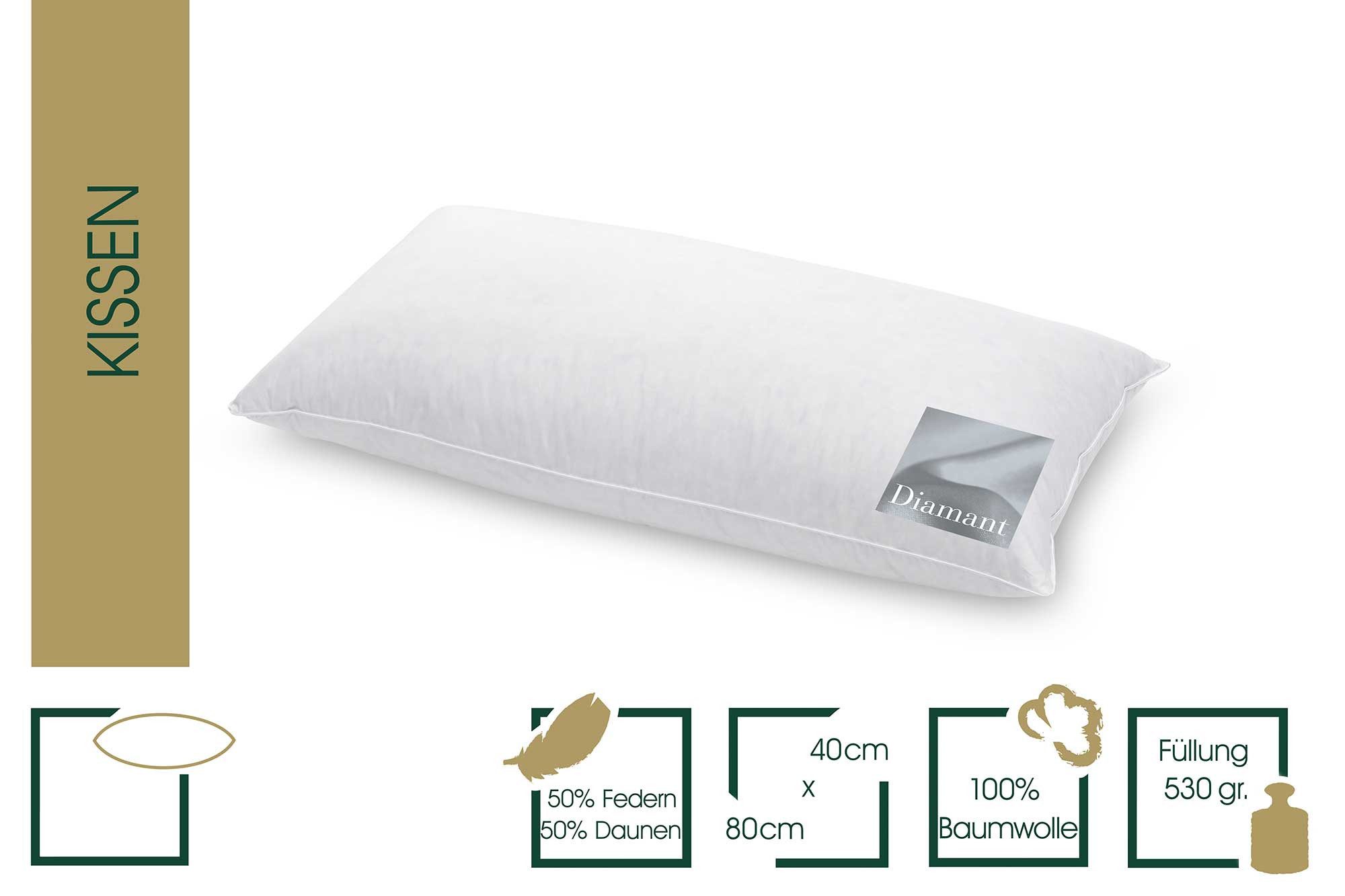 HANSKRUCHEN Daunenkissen DIAMANT, Füllung: 50% Daunen, 50% Federn, Bezug: 1 günstig online kaufen