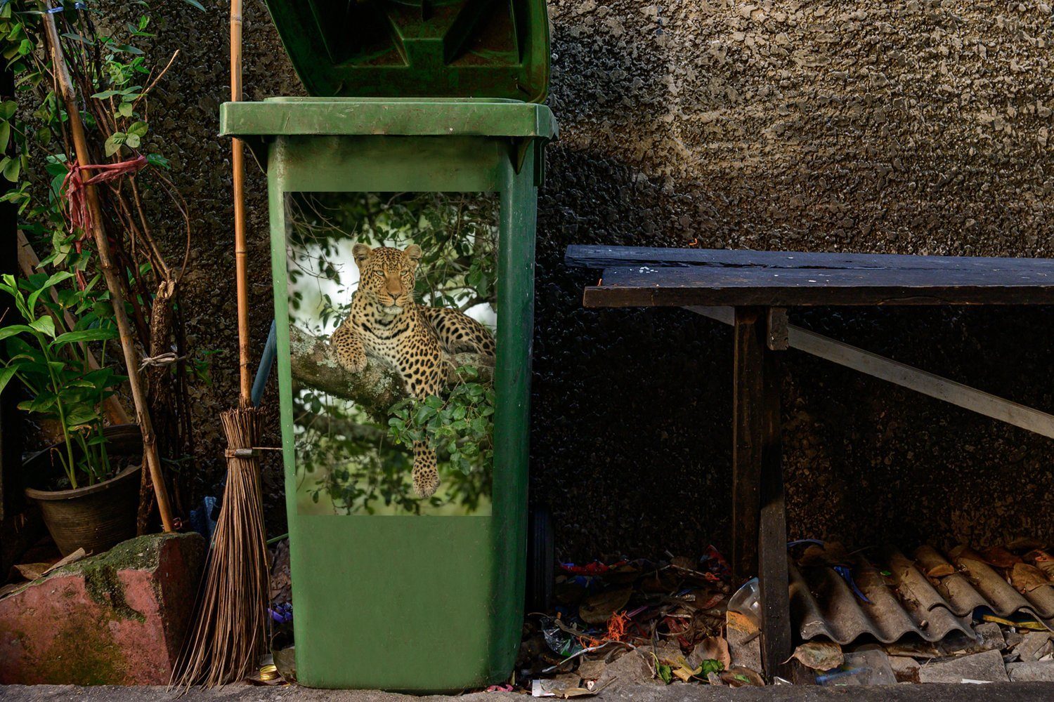 - Mülleimer-aufkleber, Wandsticker - Wilde (1 Panther Sticker, Tiere Container, Baum Abfalbehälter St), Mülltonne, MuchoWow