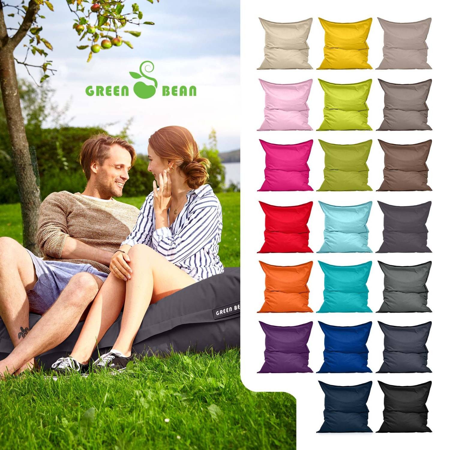 Green Bean Sitzsack XXL Outdoor Sitzsack Square 140x180cm (XXL Riesensitzsack 140x180cm 380 Liter Kinder & Erwachsene Bean Bag EPS Perlen Füllung, Groß Draußen Outdoor Liegekissen), Waschbar Wetterfest Lounge Sitzkissen Bodenkissen
