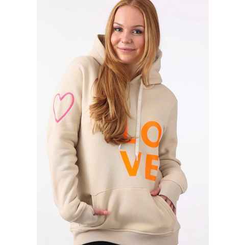 Zwillingsherz Kapuzensweatshirt mit Aufschrift "LOVE" in Neon