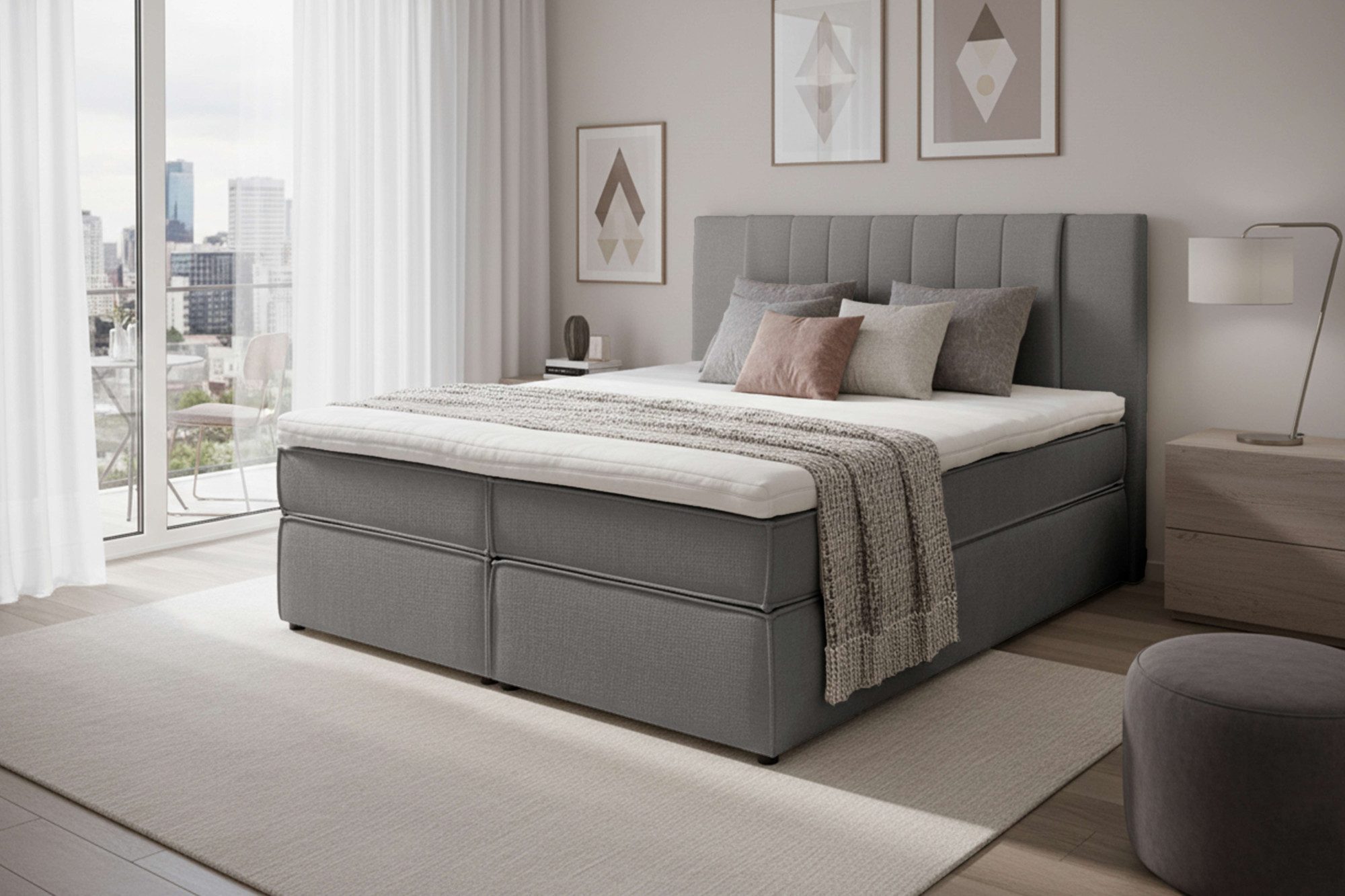 Home affaire Boxspringbett Bellissimo, Doppelbett, Polsterbett, Federkernbett, Komforbett, inkl. 9cm Topper, 5-Zonen-Taschen-Federkernmatratze, Härtegrad 3