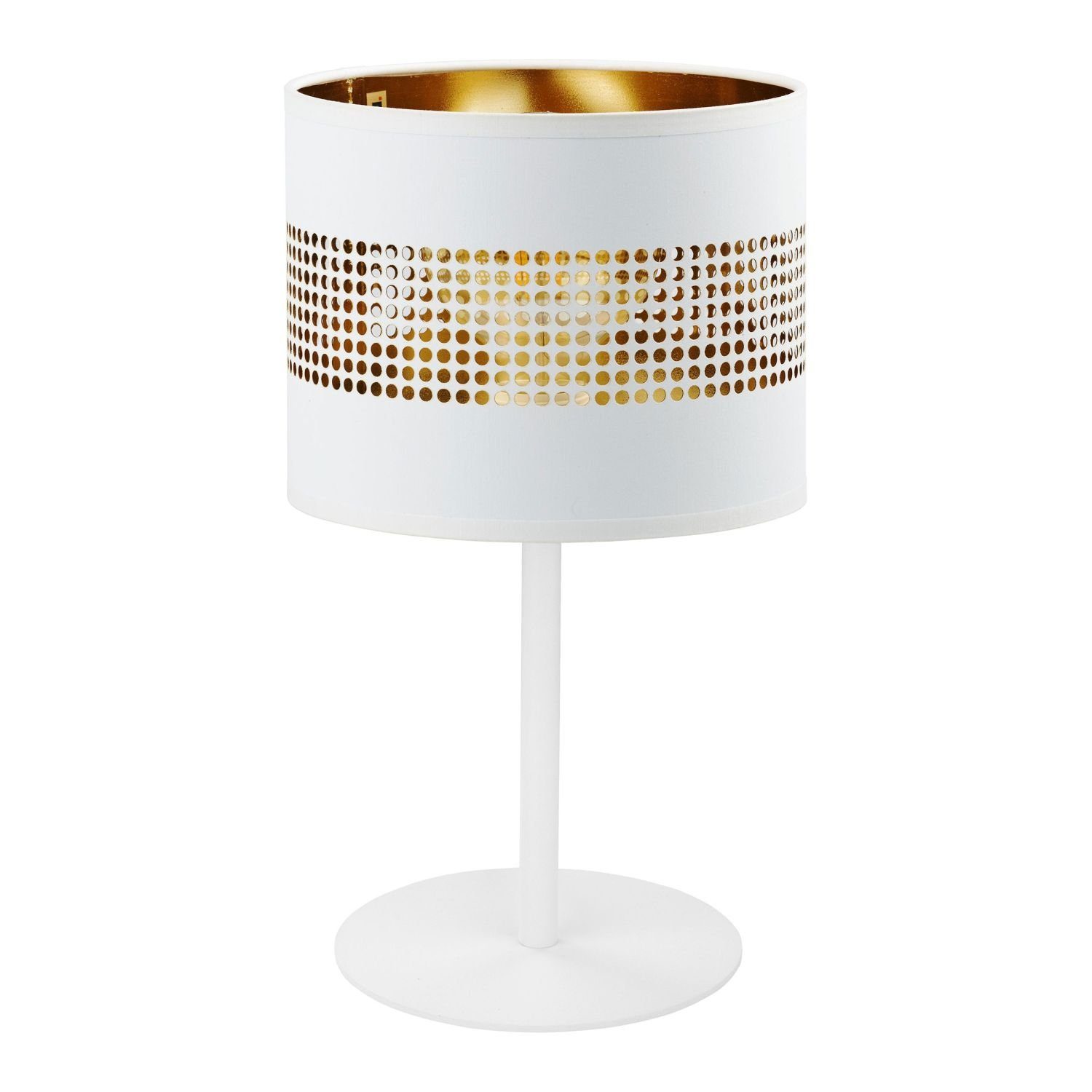 Licht-Erlebnisse Tischleuchte COLMUR, ohne Leuchtmittel, Weiß Gold 39 cm Stoff Metall E27 Wohnzimmer Nachttisch