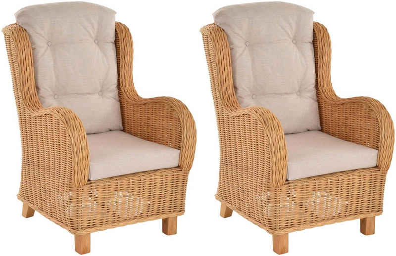 Krines Home Loungesessel Set/2 Lesesessel Birmingham Rattansessel Rattanmöbel Set Sessel Rattan