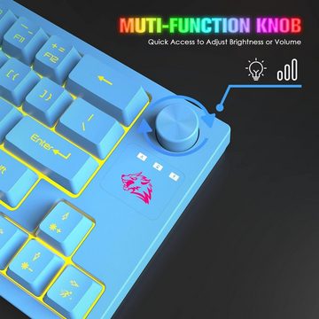 ZIYOU LANG RGB-Hintergrundbeleuchtung Tastatur- und Maus-Set, Die ergonomische Tastenhöhe reduziert Ermüdung,19-Tasten Anti-Ghosting