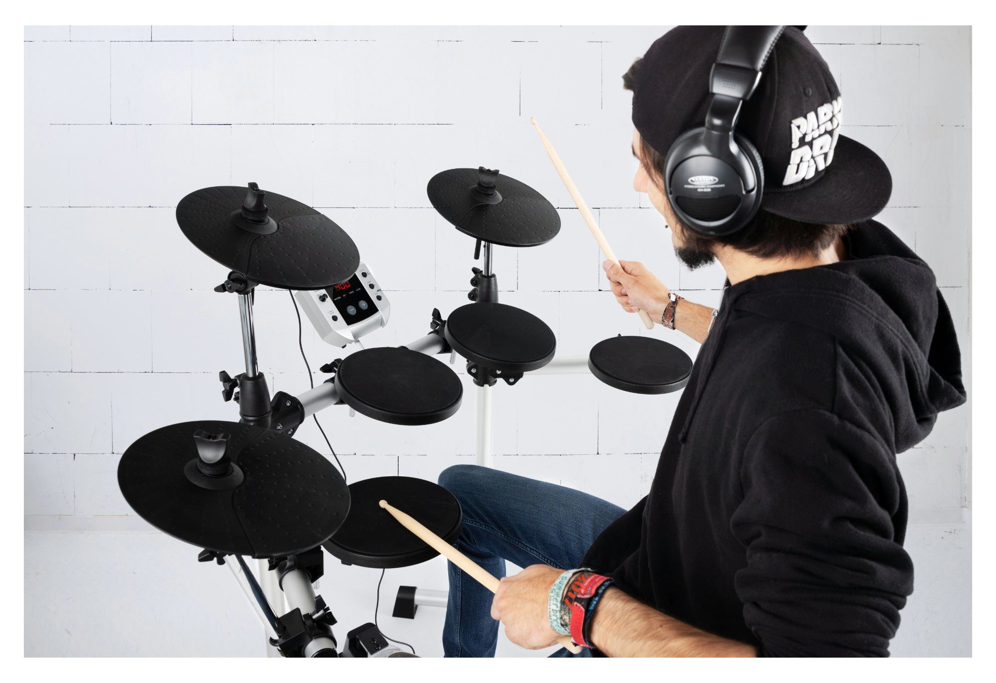 XDrum E-Drum DD-400 E-Drum-Komplettset mit Hocker und Kopfhörer, 14-St., mit Kopfhörer, Drumhocker, Schule & Sticks