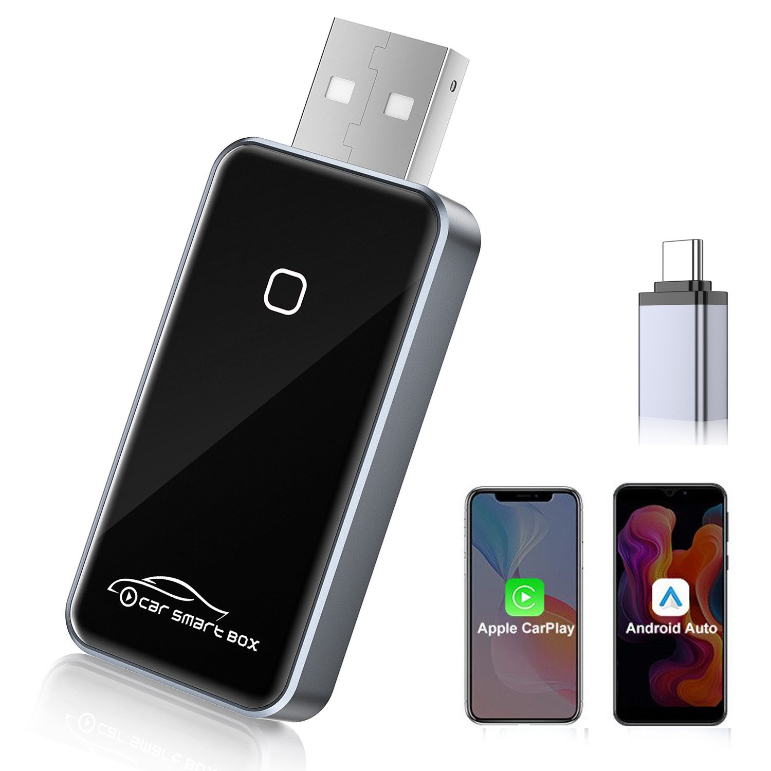 ibettertec 2-in-1 Wireless CarPlay und Android Auto Adapte Adapter Plug und Play, zu USB Typ A, Kompatibel, mit iOS 10+ und Fahrzeugen mit kabelgebundenem CarPlay