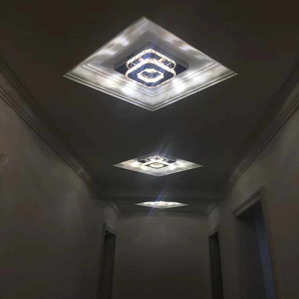 LETGOSPT Deckenleuchte 12W Moderne 9K LED Tageslichtweiß, Deckenleuchte Kronleuchter, integriert, Deckenlampen, 20x20x9cm, Kristall Mini Kristall fest LED