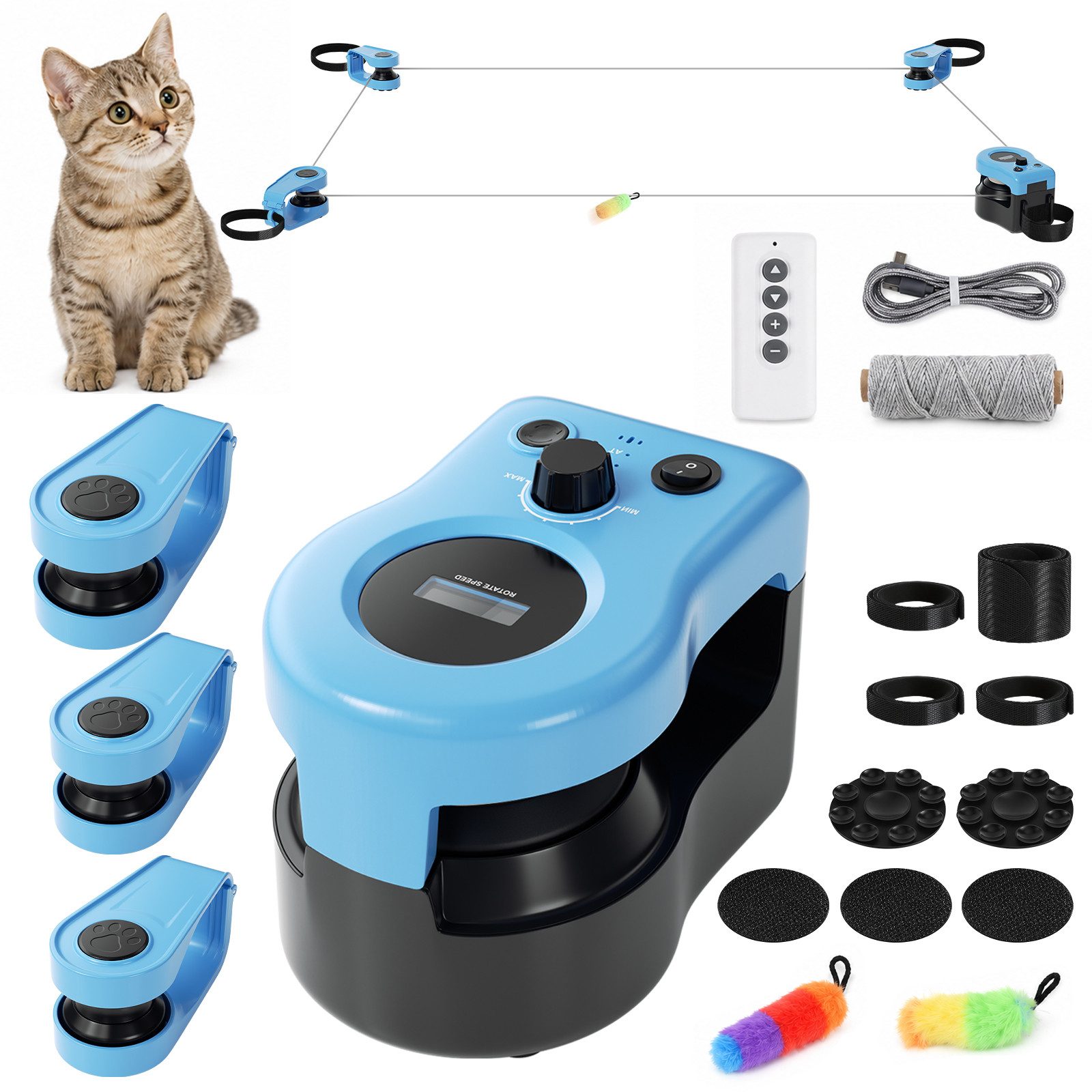 Clanmacy Tier-Intelligenzspielzeug Elektrisches Katzenspielzeug mit 3 Modulen USB-C, Fernbedienung