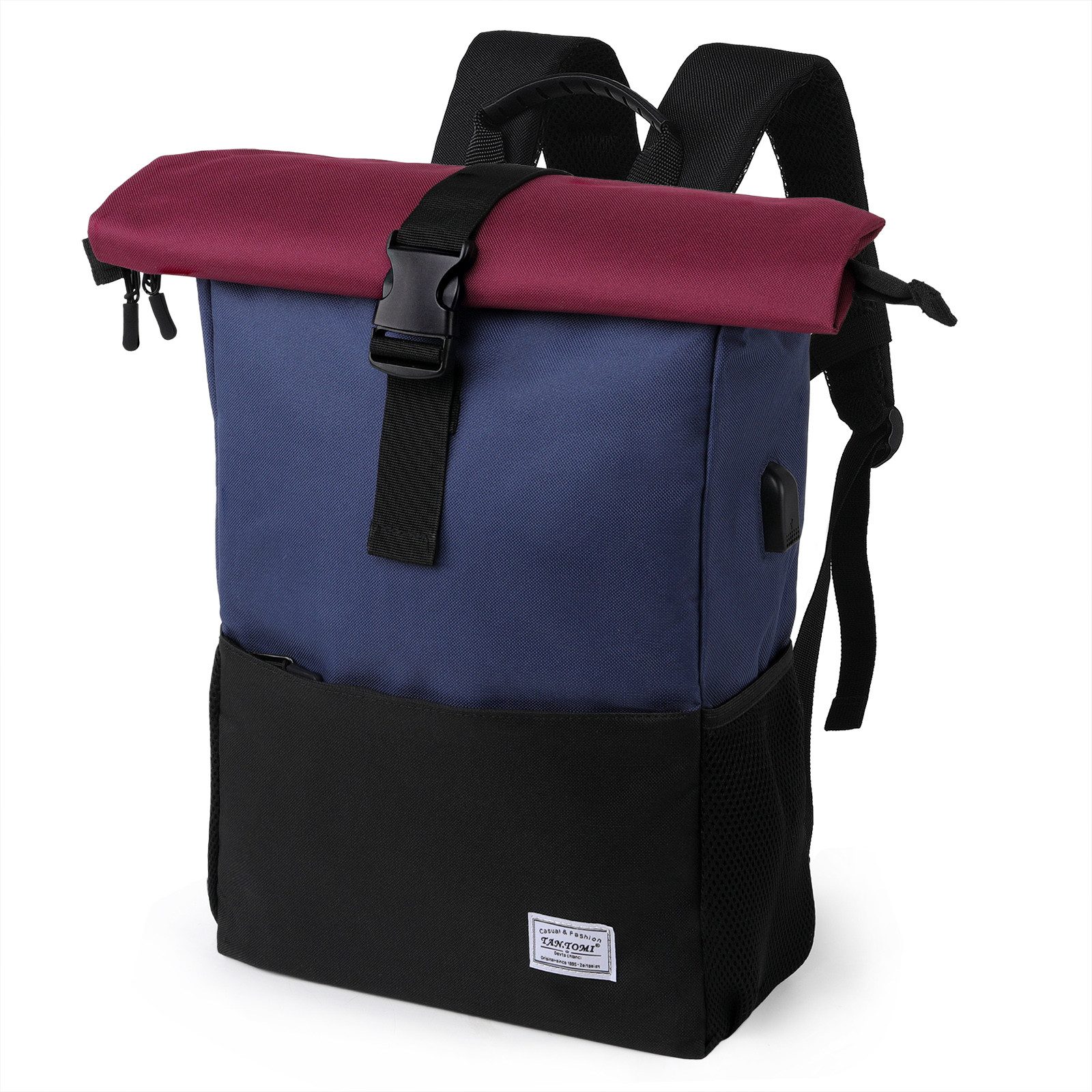 TAN.TOMI Cityrucksack Rucksack Damen Groß Rucksack Herren Groß Schulrucksack (Arbeitsrucksack viele Fächer mit 15,6" Laptopfach/USB-Anschluss), Unisex Rolltop Rucksack Wasserdicht, Lässiger Backpack
