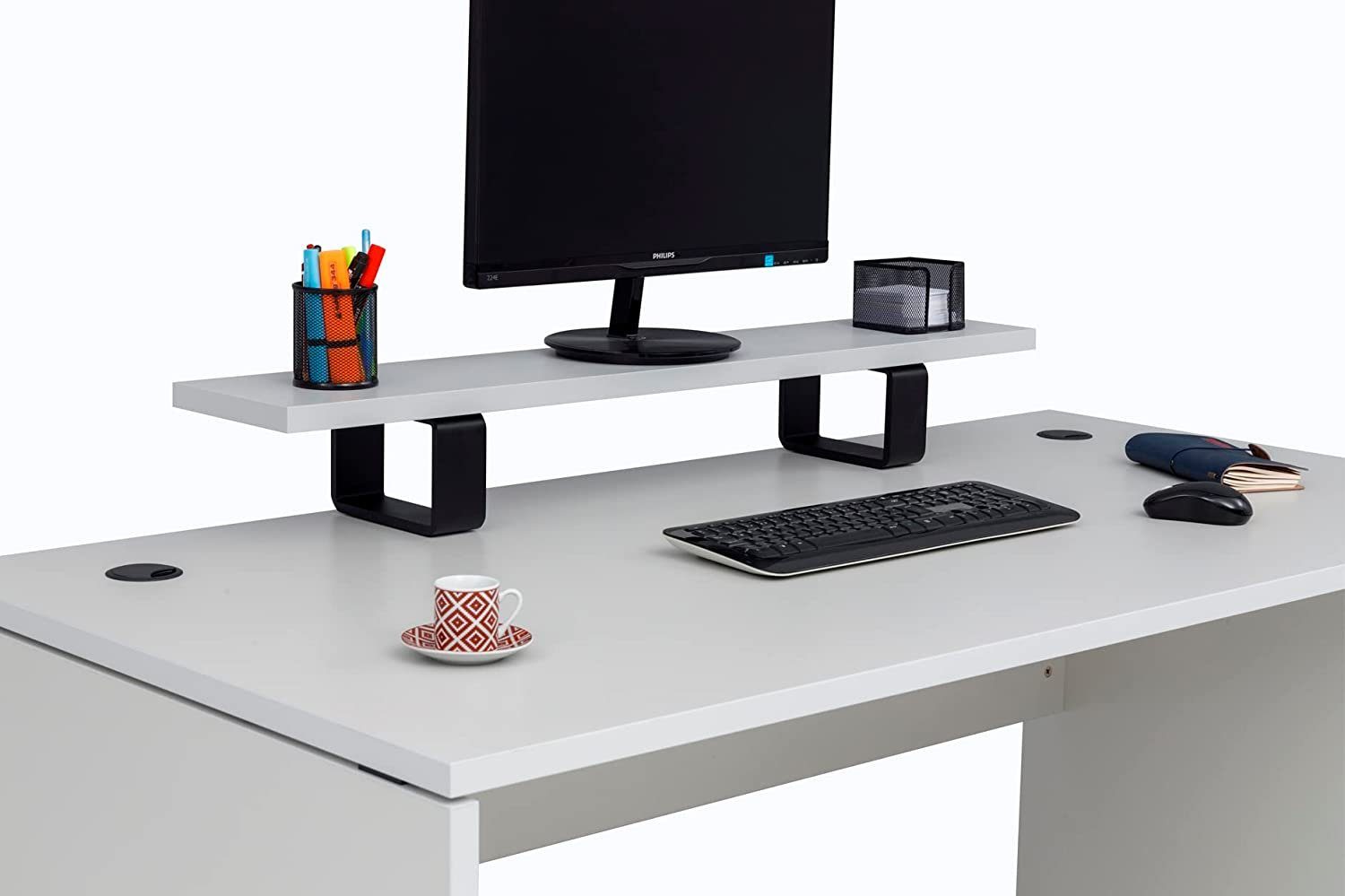 Monitorständer inkl. Schreibtisch Schreibtisch Nuvi,160 cm, grau Dekor Kabelkanal, Furni24