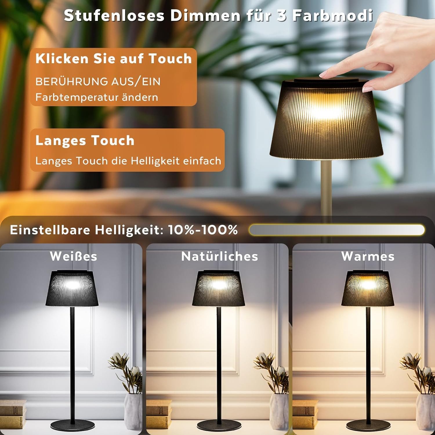 skelo LED Tischleuchte Tischlampe Kabellos, Dimmbar Touch Led Akku Tischleu günstig online kaufen