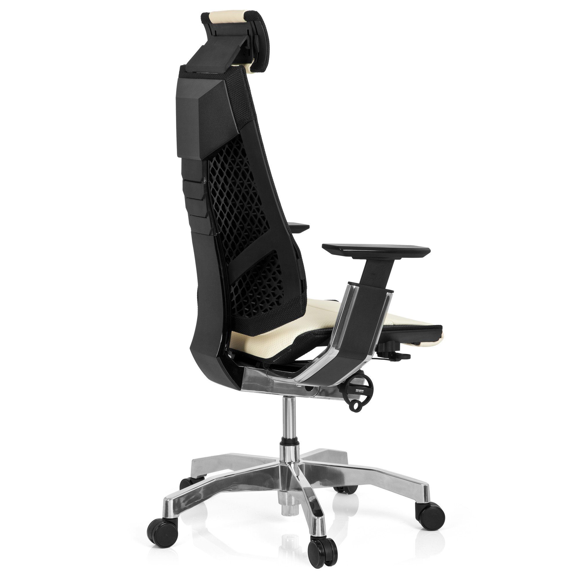 Schreibtischstuhl OFFICE mit GENIDIA St), Armlehnen Leder ergonomisch Bürostuhl PRO hjh Weiß/Schwarz (1 High End Drehstuhl