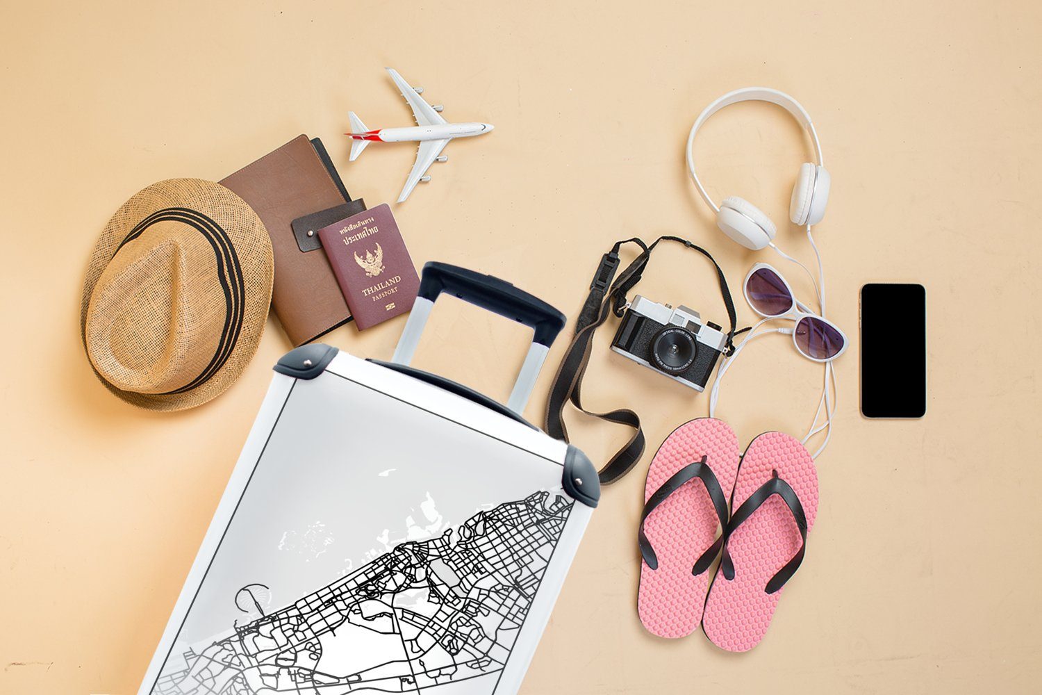 Handgepäck rollen, für Reisekoffer Handgepäckkoffer - - MuchoWow mit Karte Schwarz Ferien, weiß, Rollen, Reisetasche Stadtplan Trolley, Dubai 4 und -